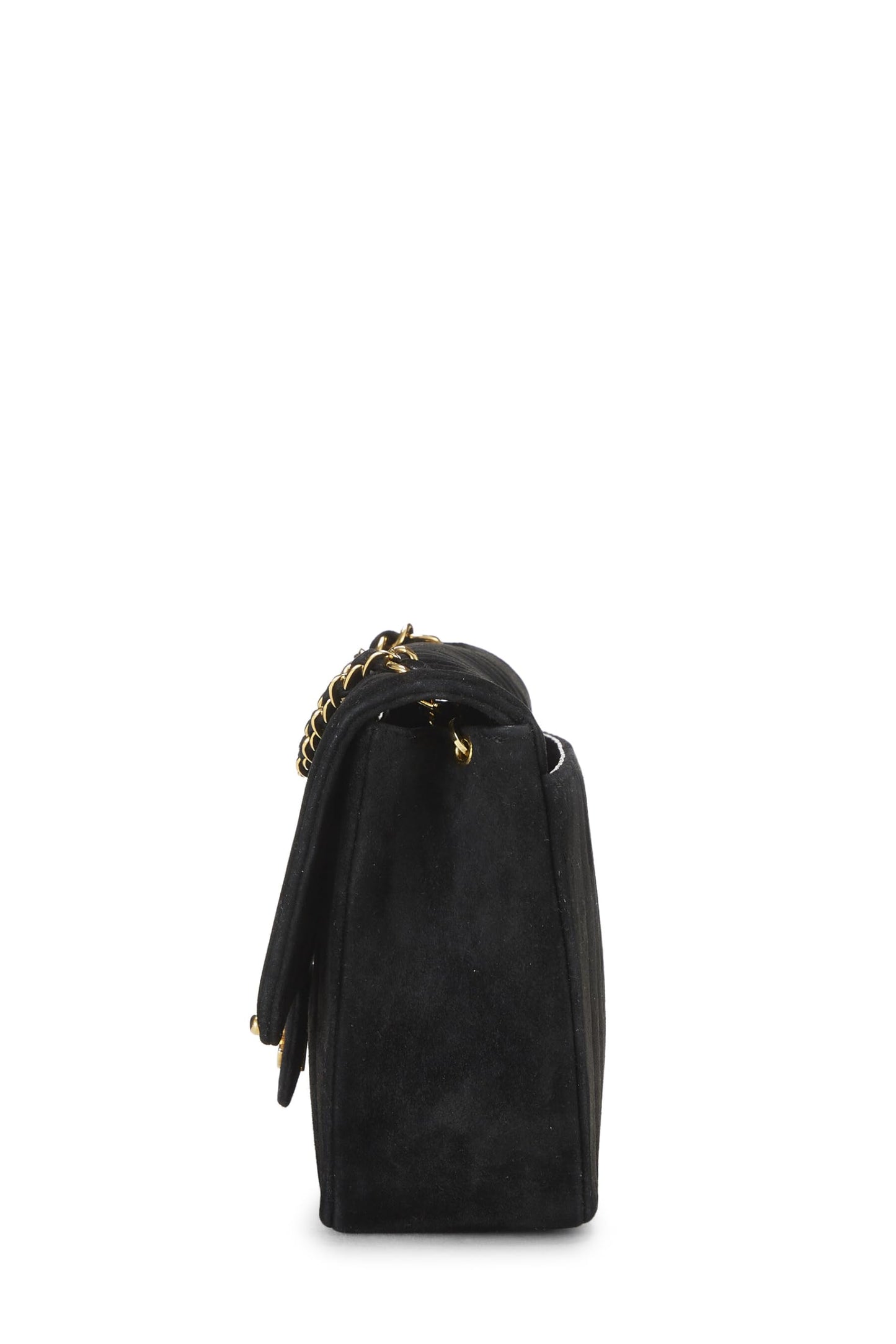 Chanel,  Black Vertical Suede Half Flap Medium, Black