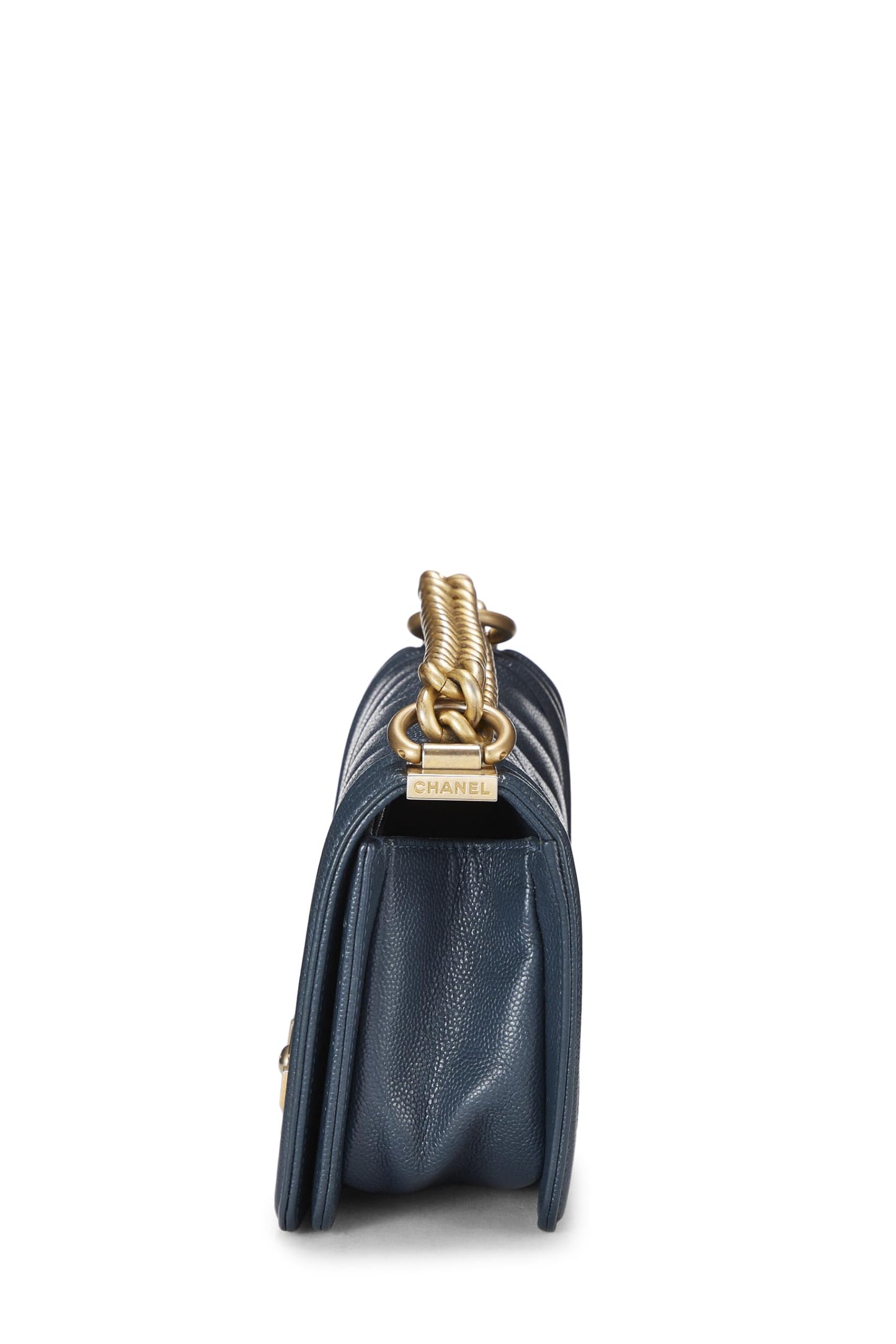 Chanel,  Blue Chevron Caviar Boy Bag Small, Blue