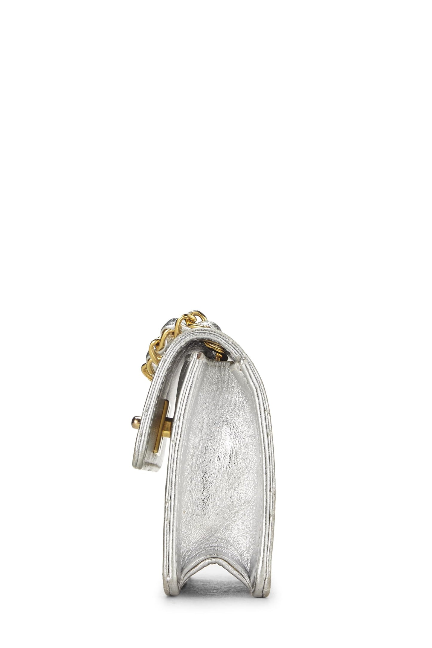 Chanel,  Metallic Silver Lambskin Half Flap Micro, Silver