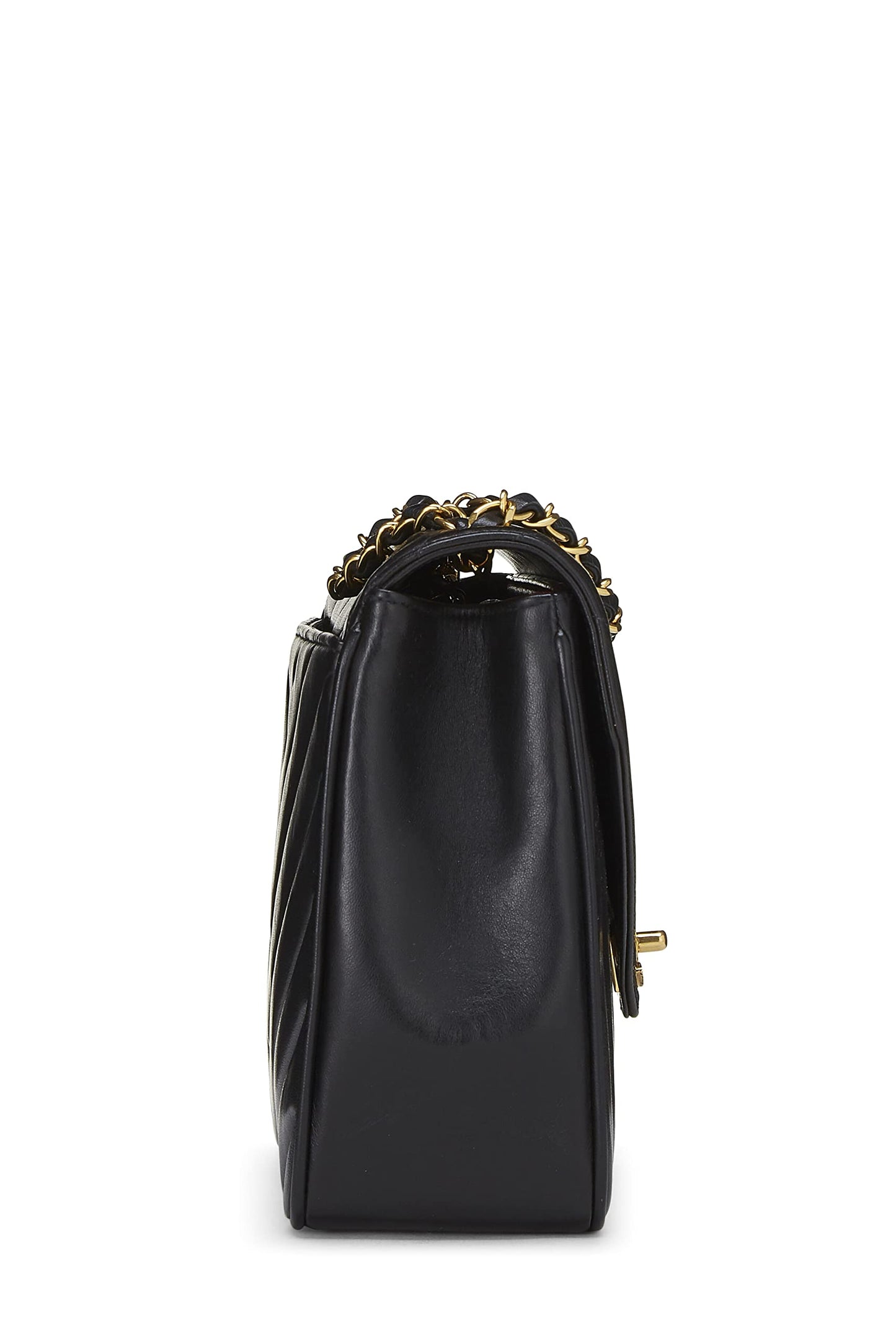 Chanel,  Black Lambskin Chevron Envelope Flap Small, Black