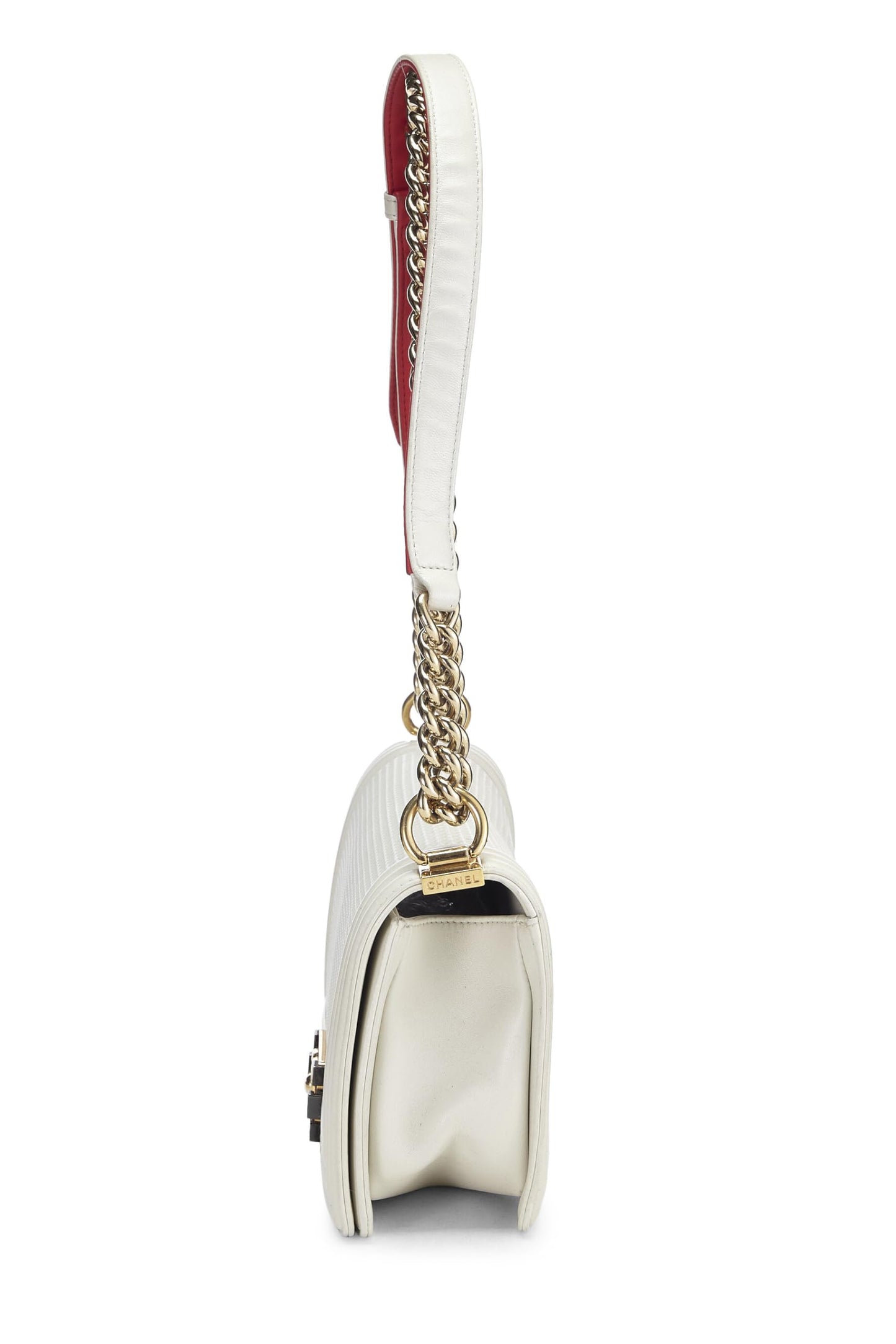 Chanel,  White Cube Embossed Calfskin Boy Bag Medium, White