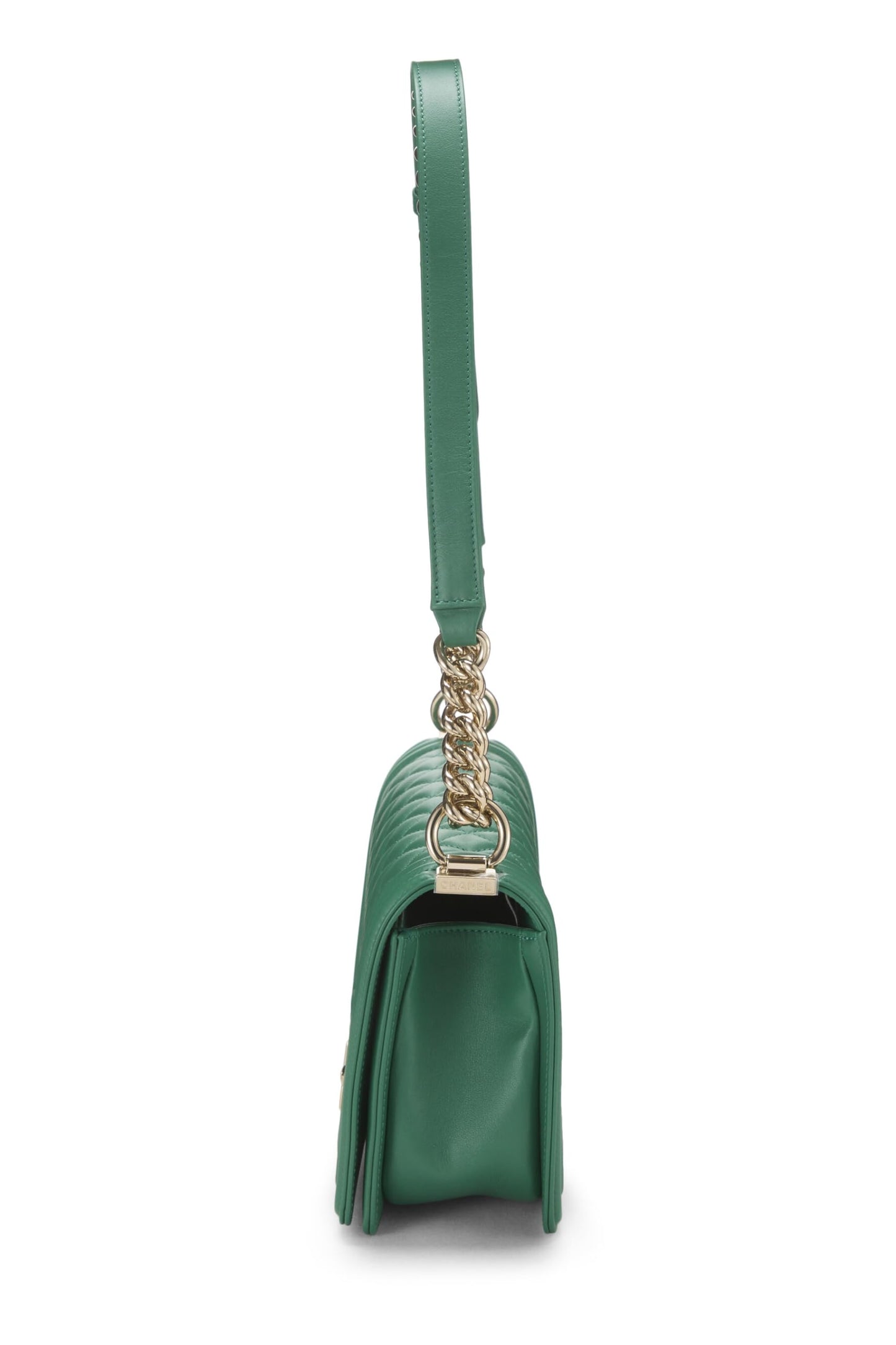 Chanel,  Green Quilted Lambskin Boy Bag Medium, Green