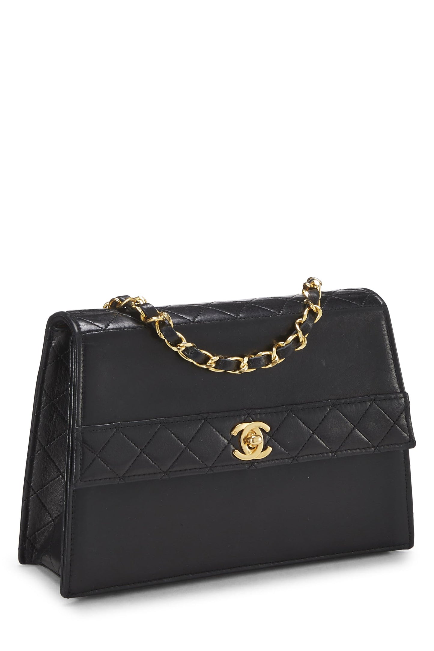 Chanel,  Black Quilted Lambskin Trapezoid Bag, Black