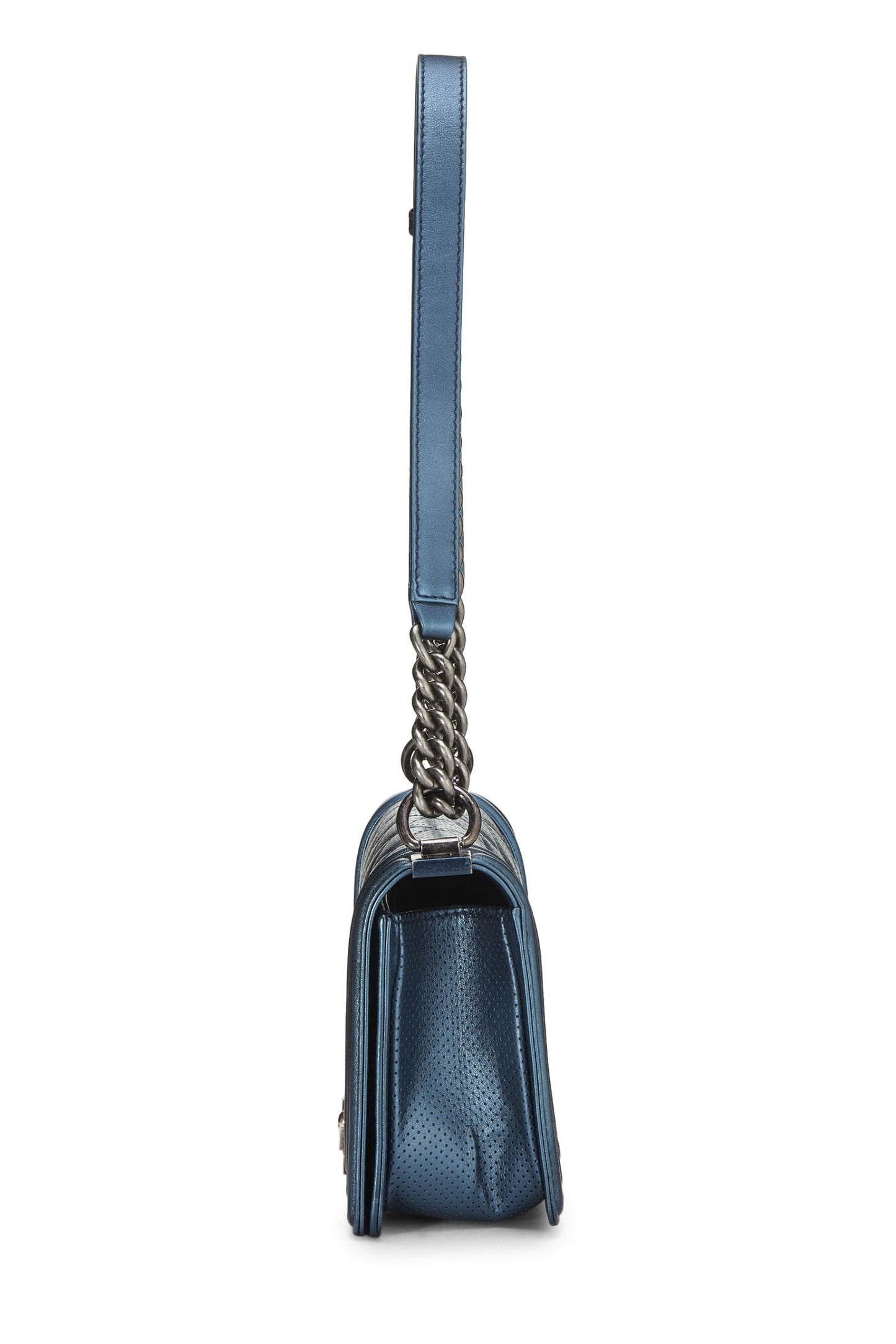 Chanel,  Iridescent Navy Perforated Boy Bag Medium, Navy
