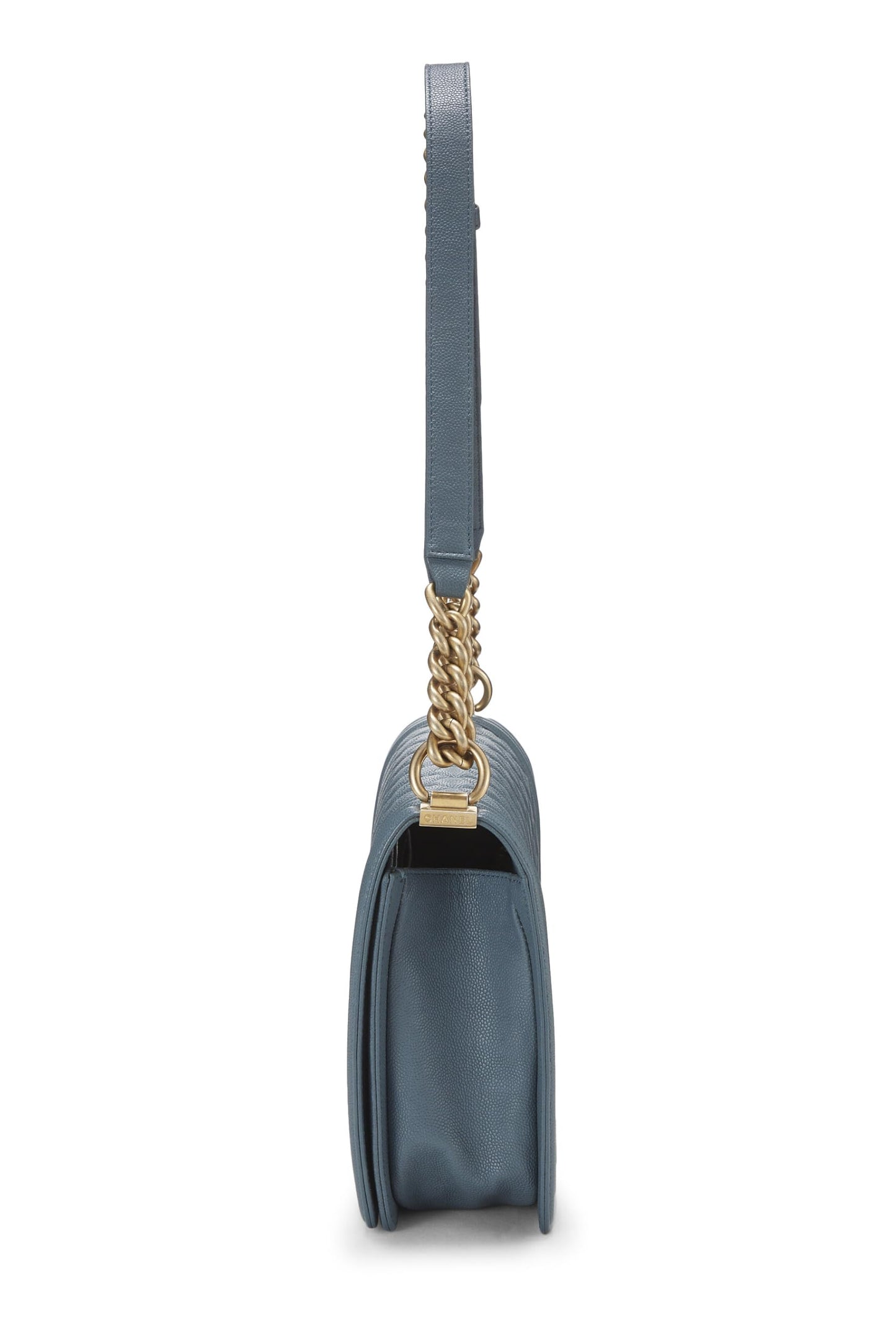 Chanel,  Blue Quilted Caviar Boy Bag Medium, Blue