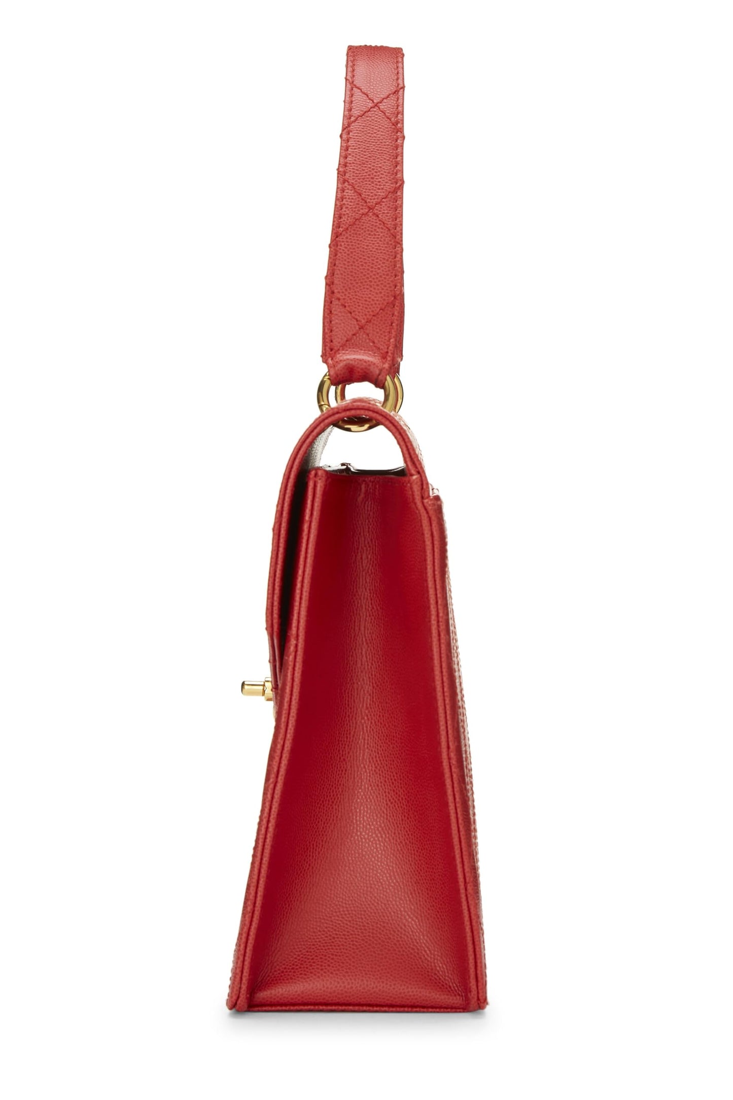 Chanel,  Red Quilted Caviar Envelope Flap Top Handle Bag, Red