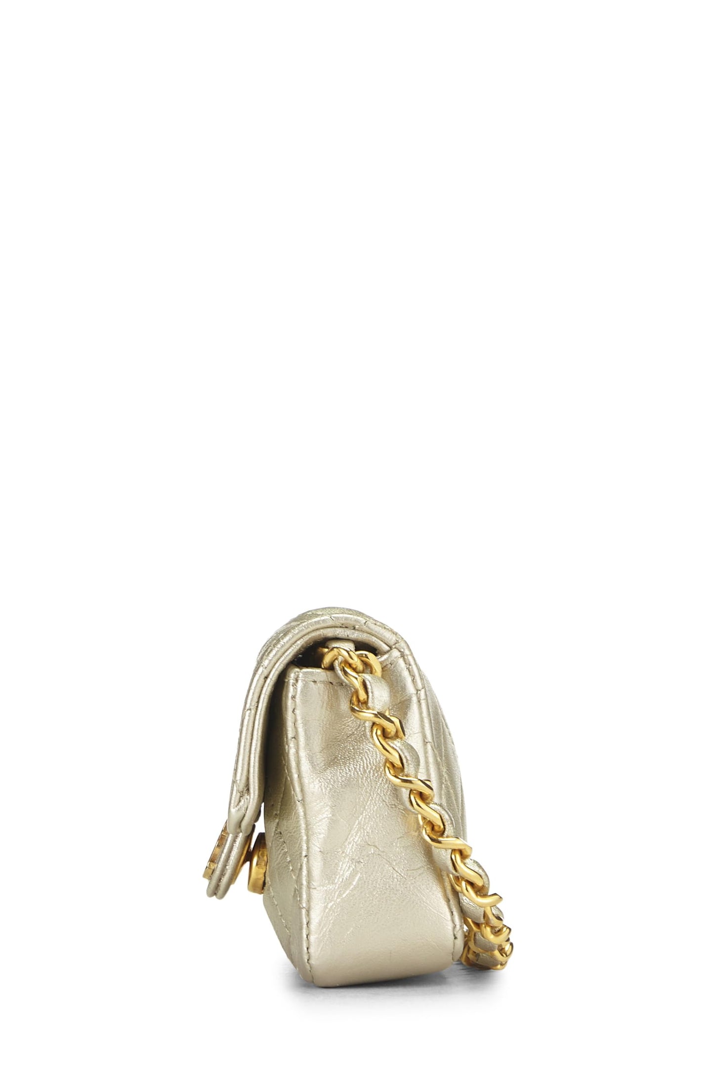 Chanel,  Gold Quilted Lambskin Half Flap Micro, Gold