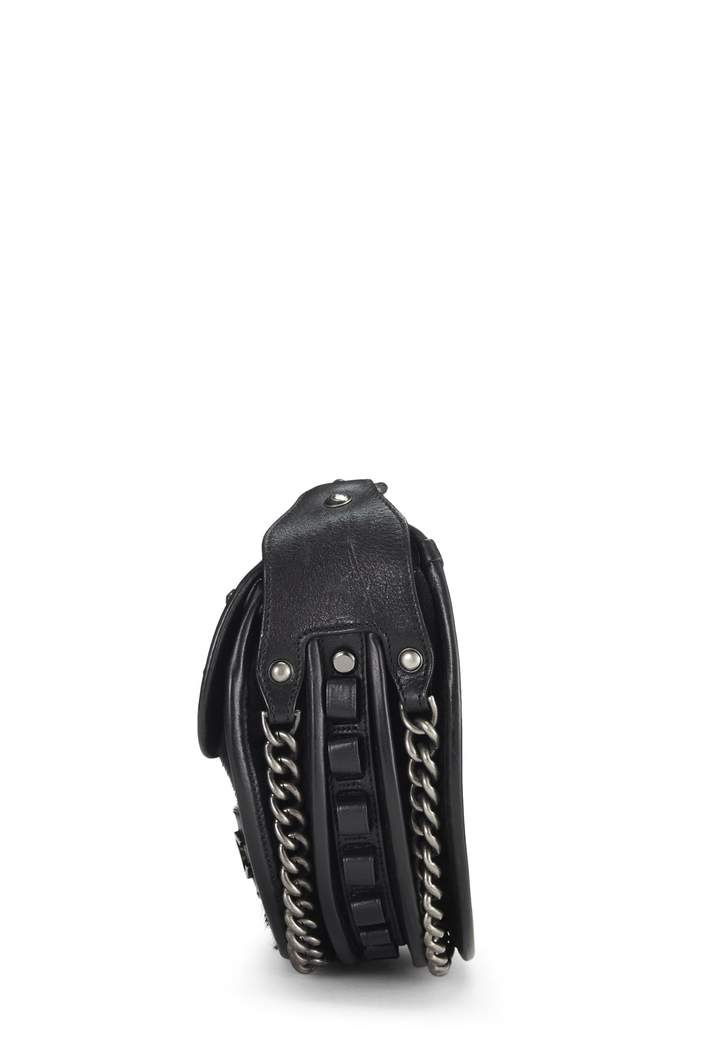 Chanel,  Paris-Dallas Black Quilted Calfskin Studded Saddle Bag, Black