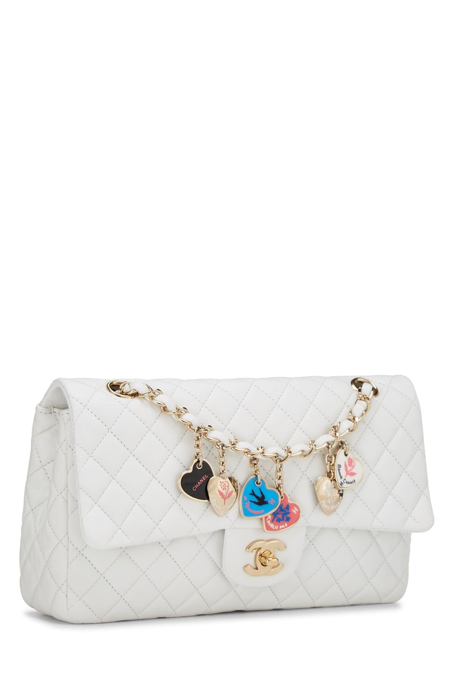 Chanel,  White Quilted Lambskin Valentine Flap Medium, White