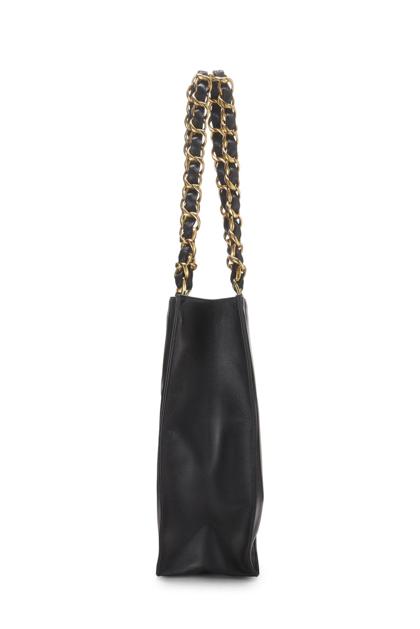 Chanel,  Black Lambskin Flat Chain Handle Tote, Black