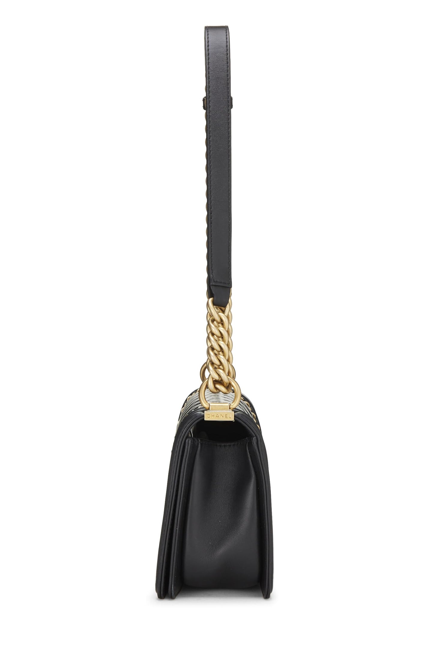 Chanel,  Black Quilted Lambskin Chain Around Boy Bag Medium, Black
