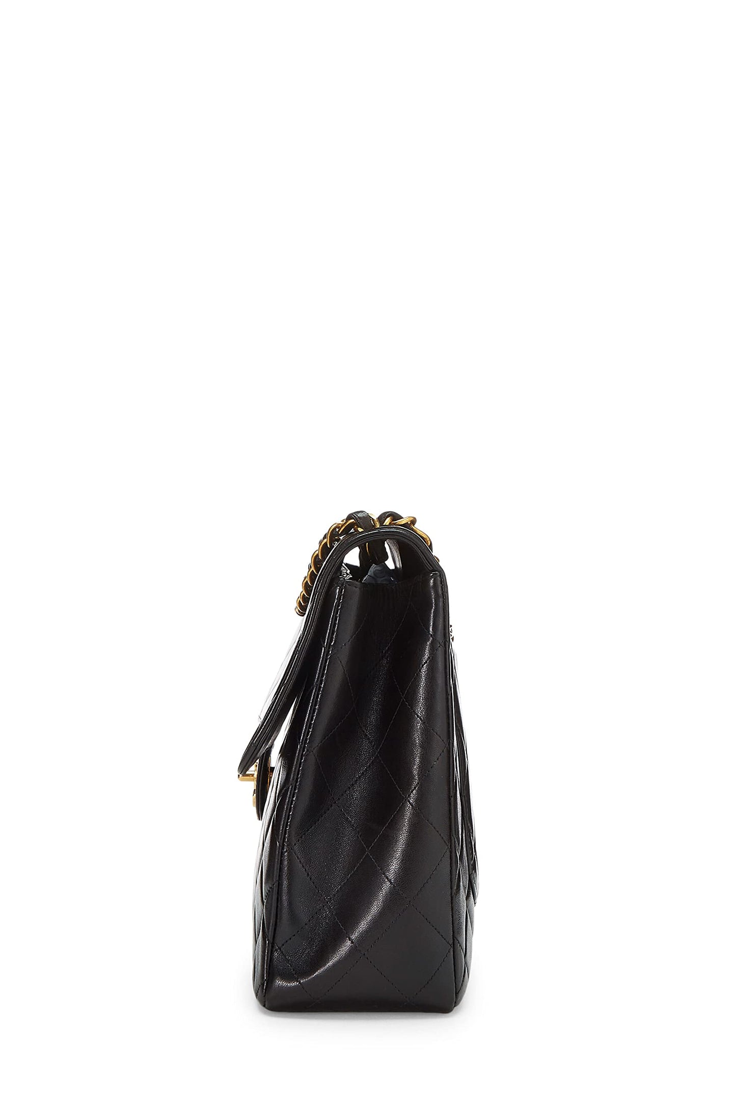 Chanel,  Black Quilted Lambskin Half Flap Jumbo, Black