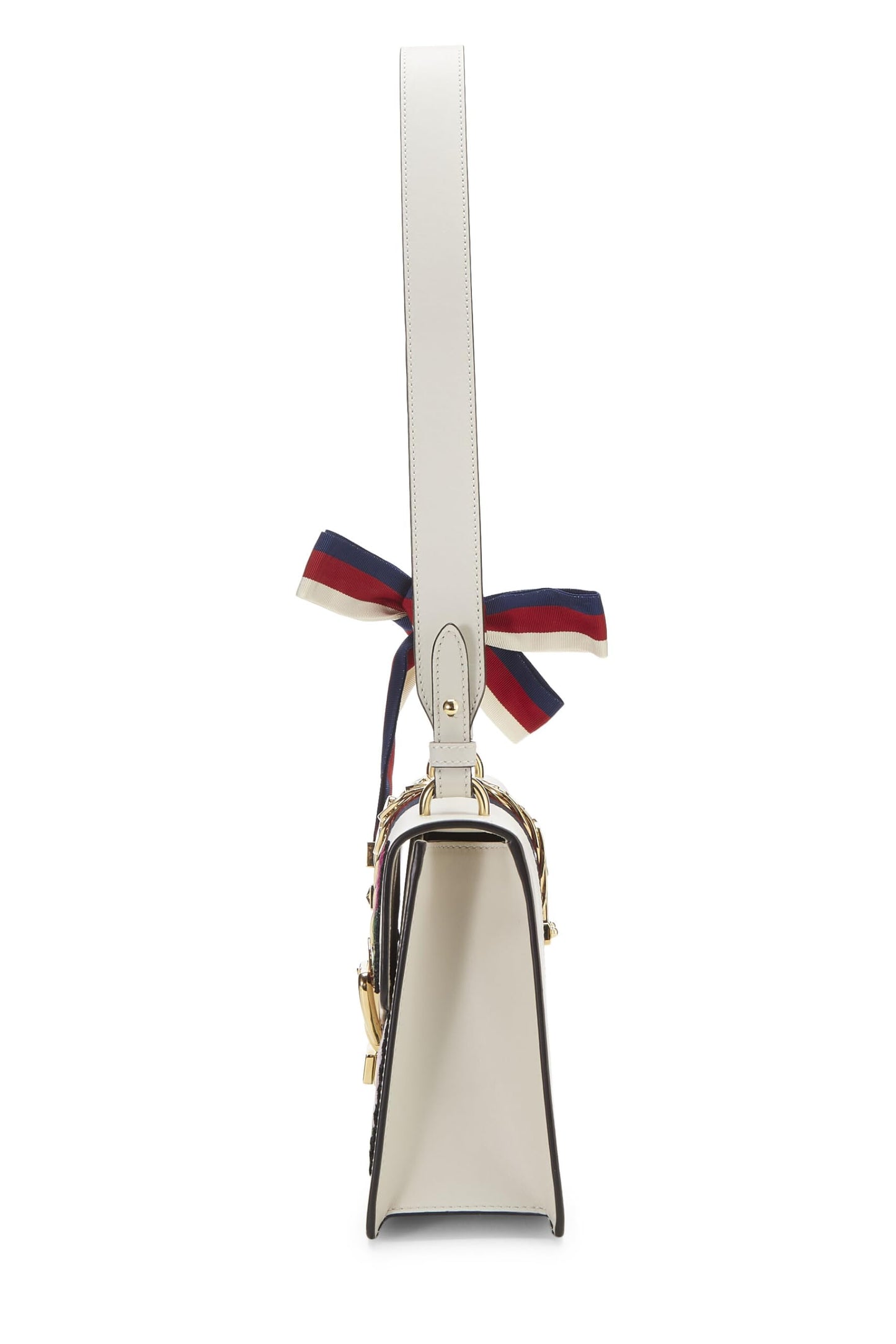 Gucci,  White Floral Embroidered Leather Sylvie Shoulder Bag Small, White