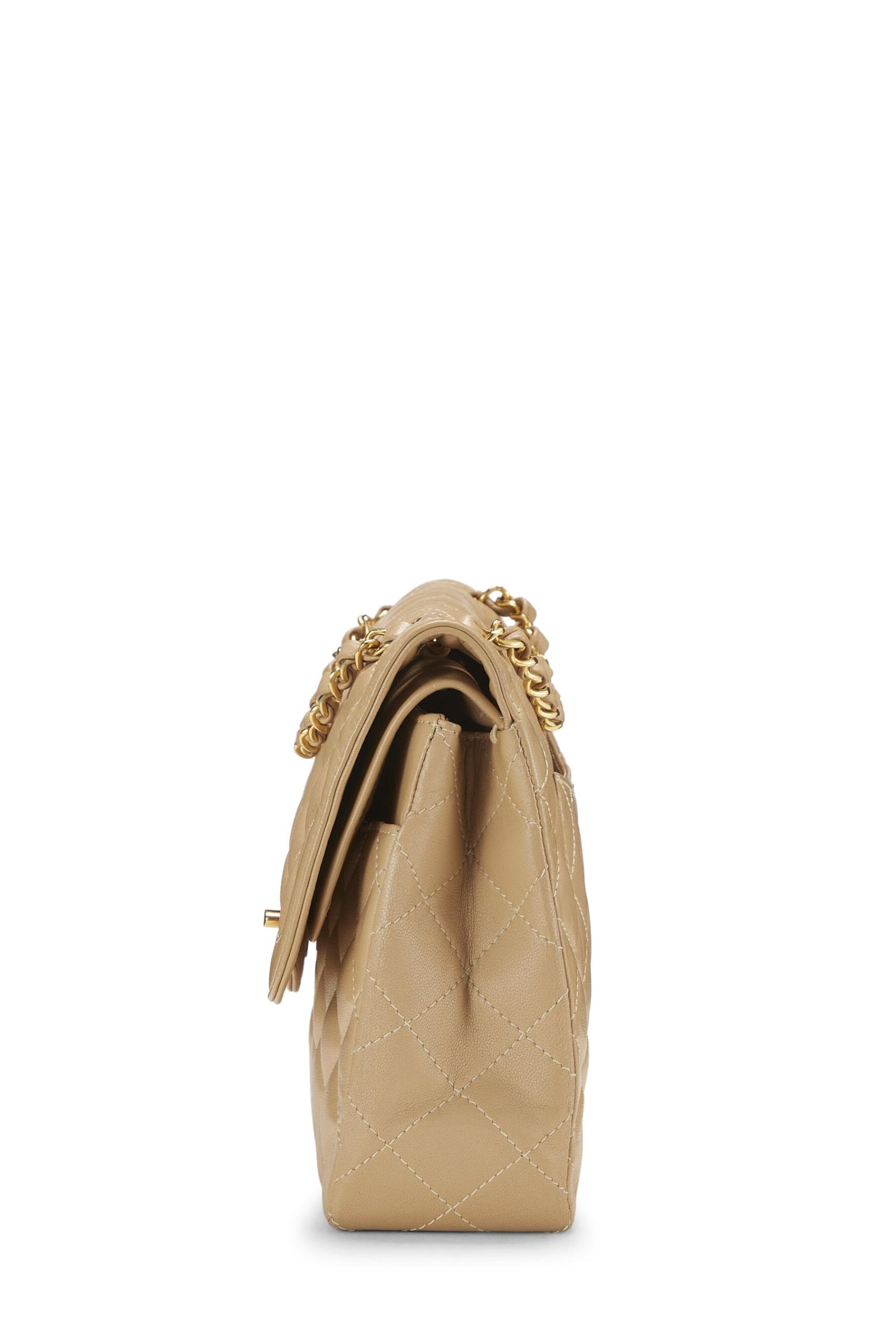 Chanel,  Beige Quilted Lambskin Paris Limited Double Flap Medium, Beige