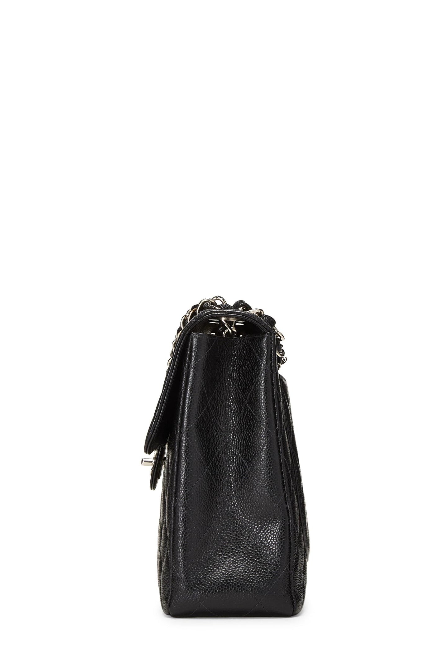 Chanel,  Black Quilted Caviar Half Flap Jumbo, Black