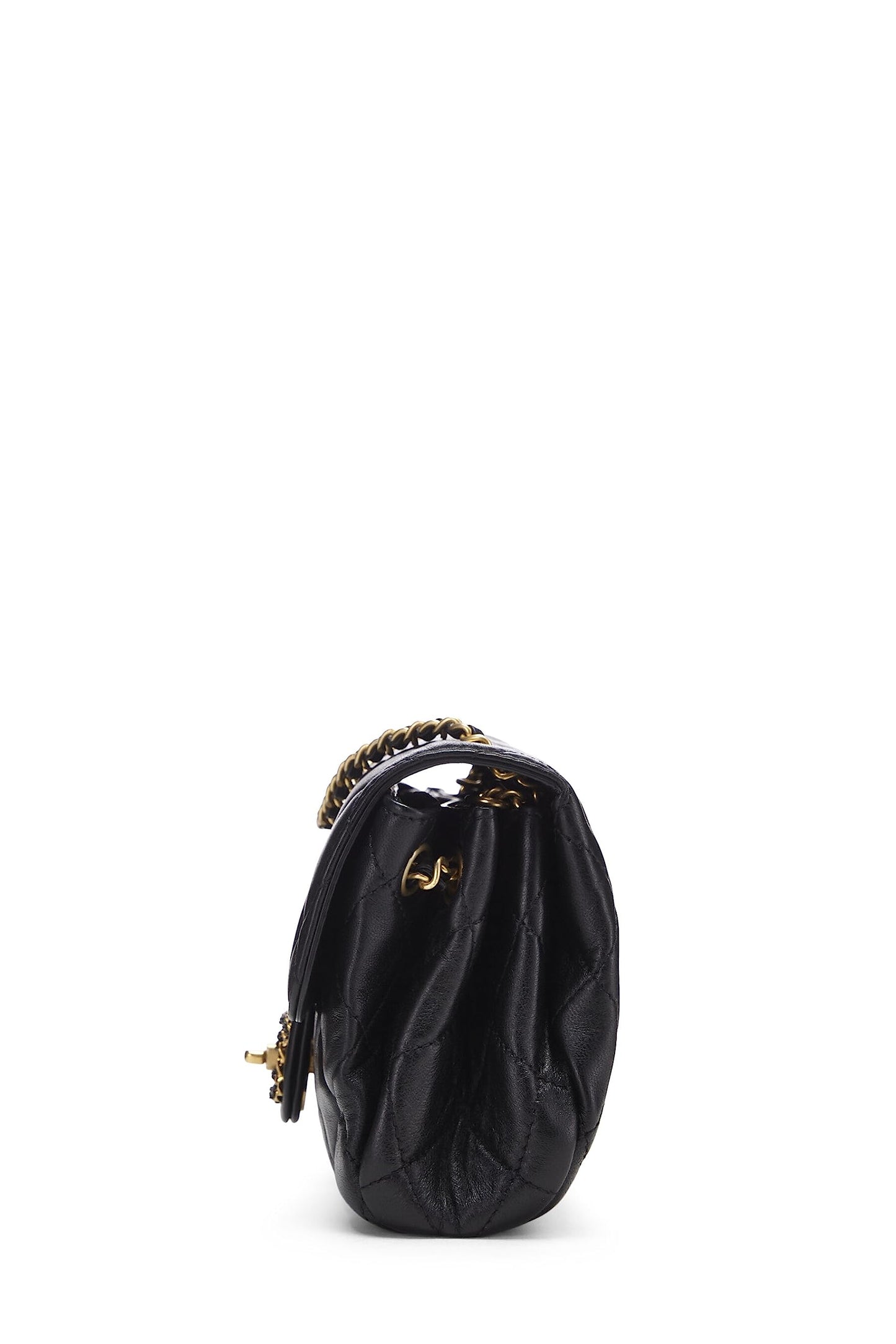 Chanel,  Black Quilted Lambskin Chain Flap Small, Black