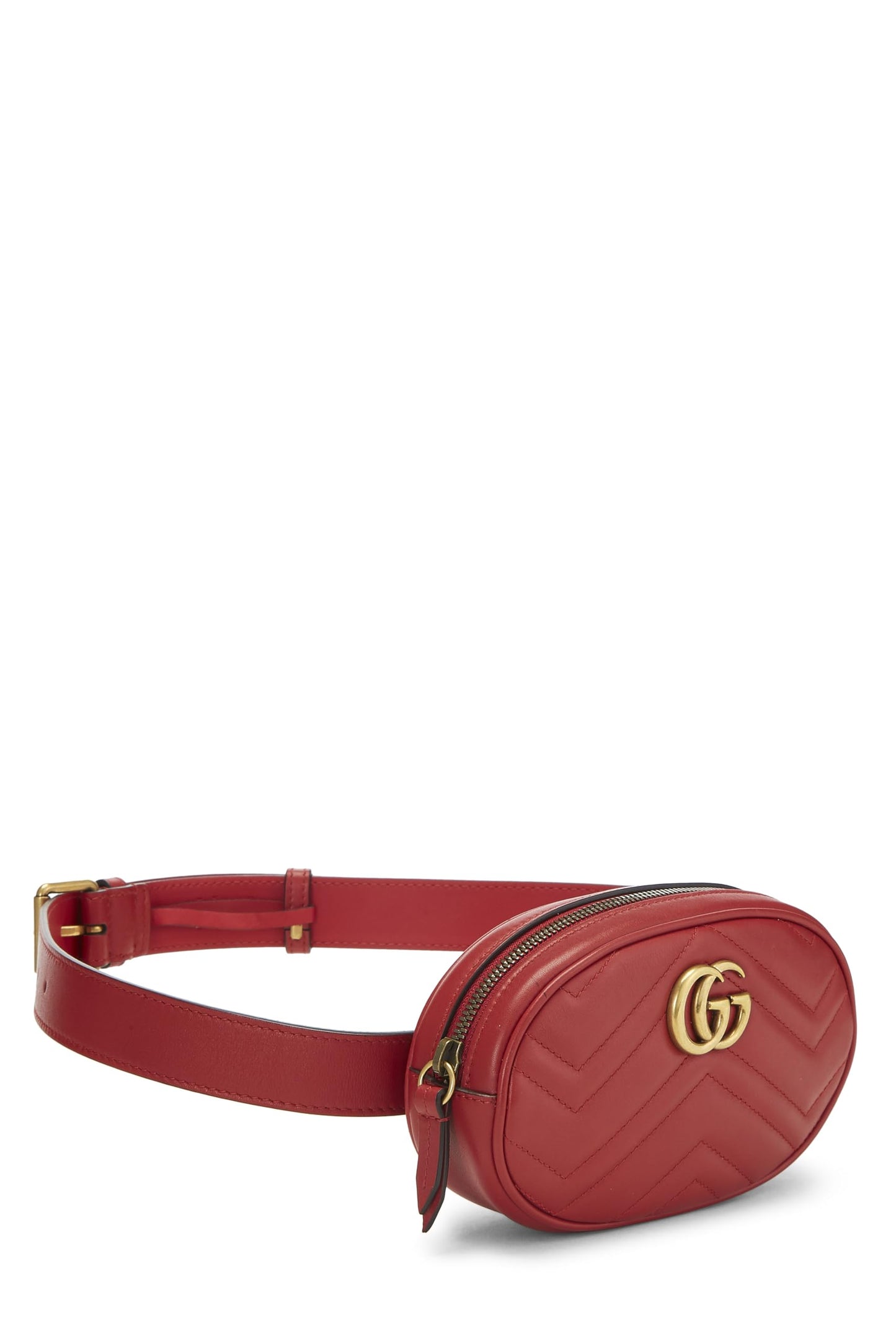 Gucci,  Red Chevron Leather GG Marmont Belt Bag, Red
