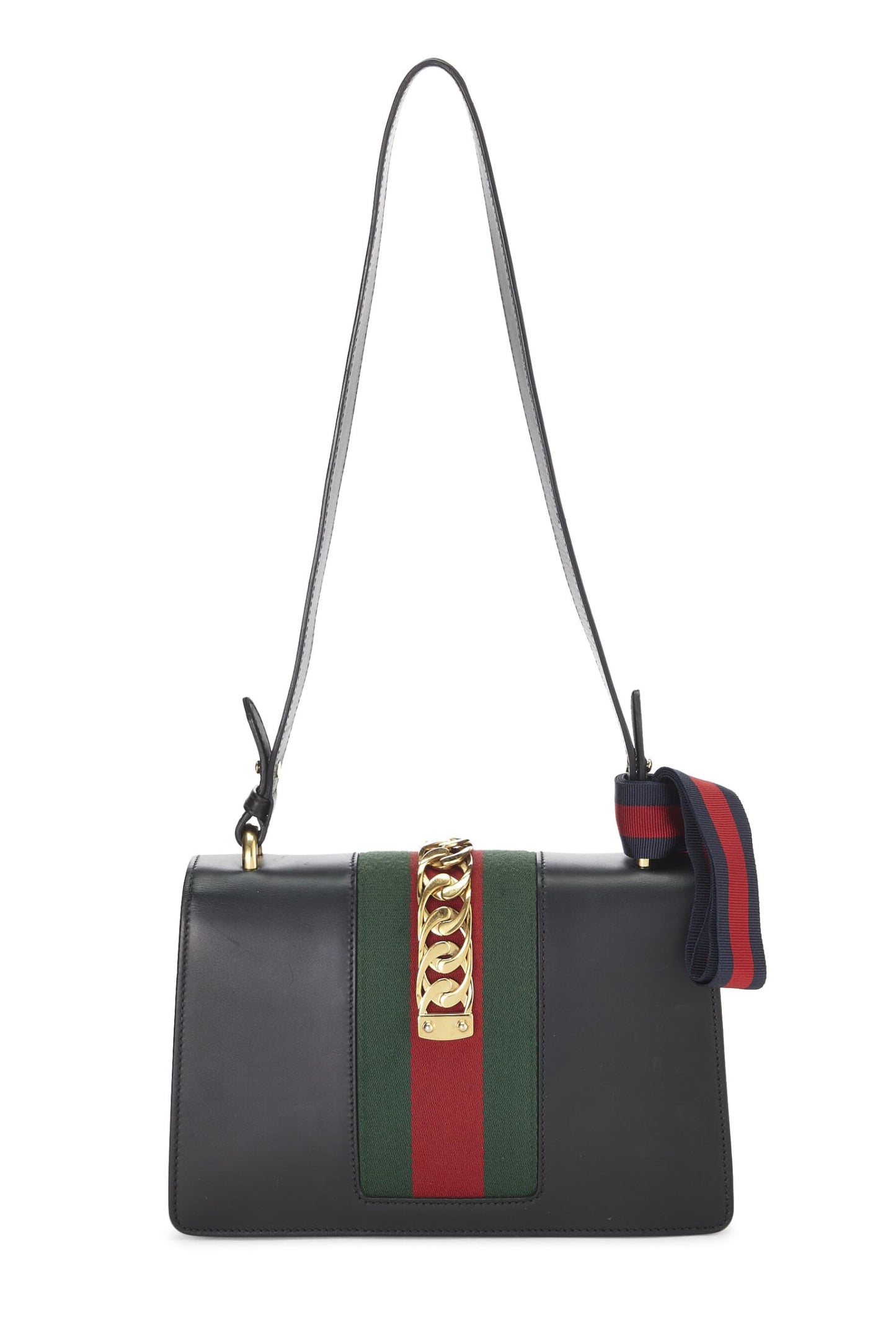 Gucci,  Black Leather Web Sylvie Shoulder Small, Black