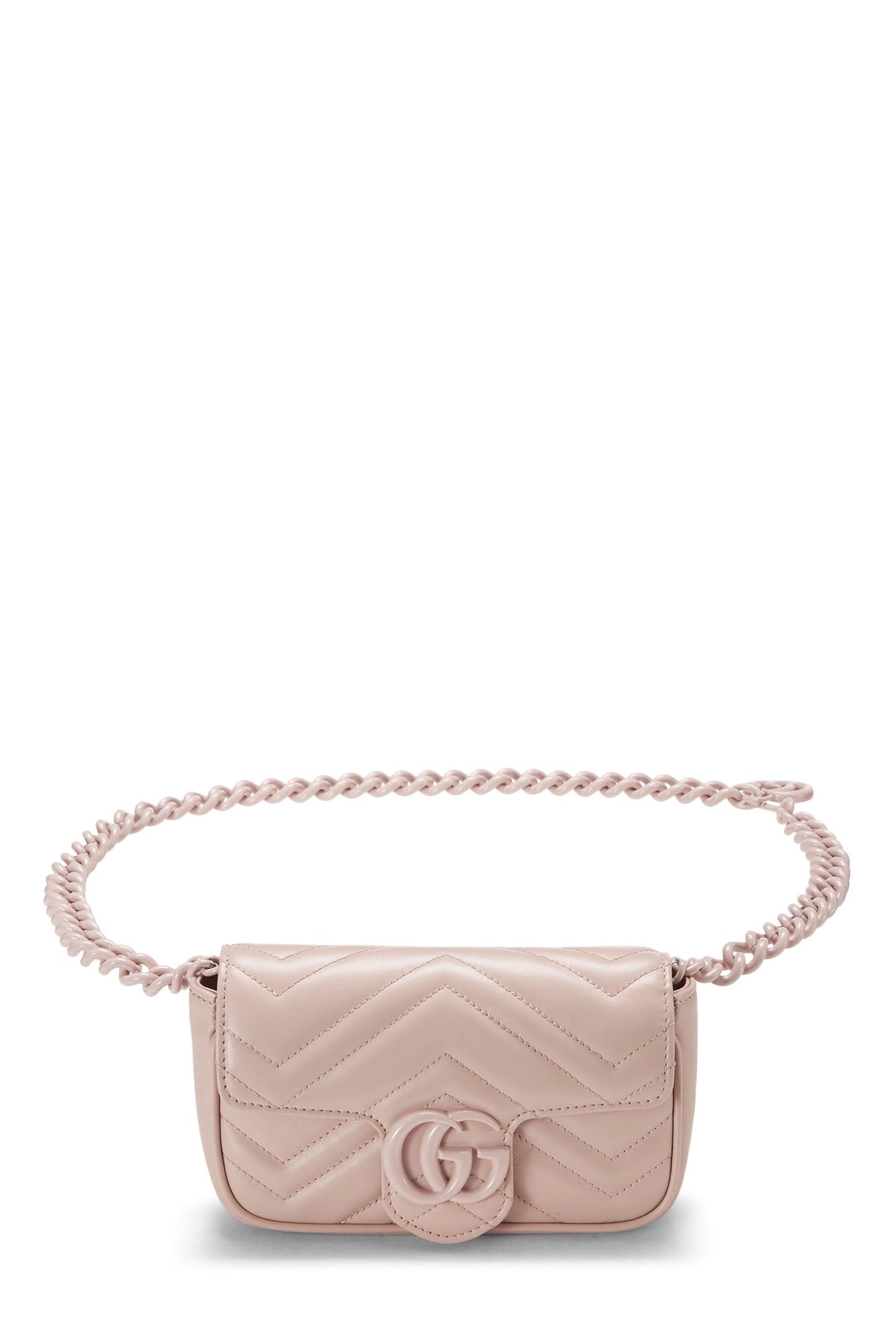 Gucci,  Pink Chevron Leather GG Marmont Belt Bag, Pink