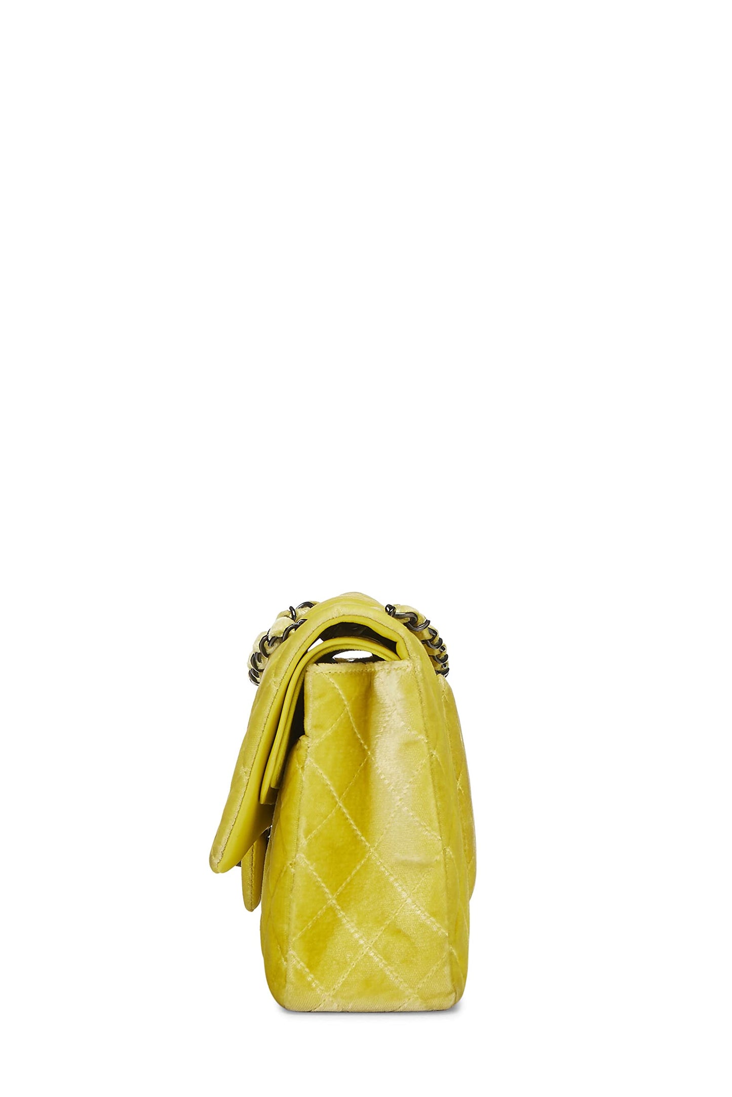 Chanel,  Yellow Quilted Velvet Classic Double Flap Medium, Yellow