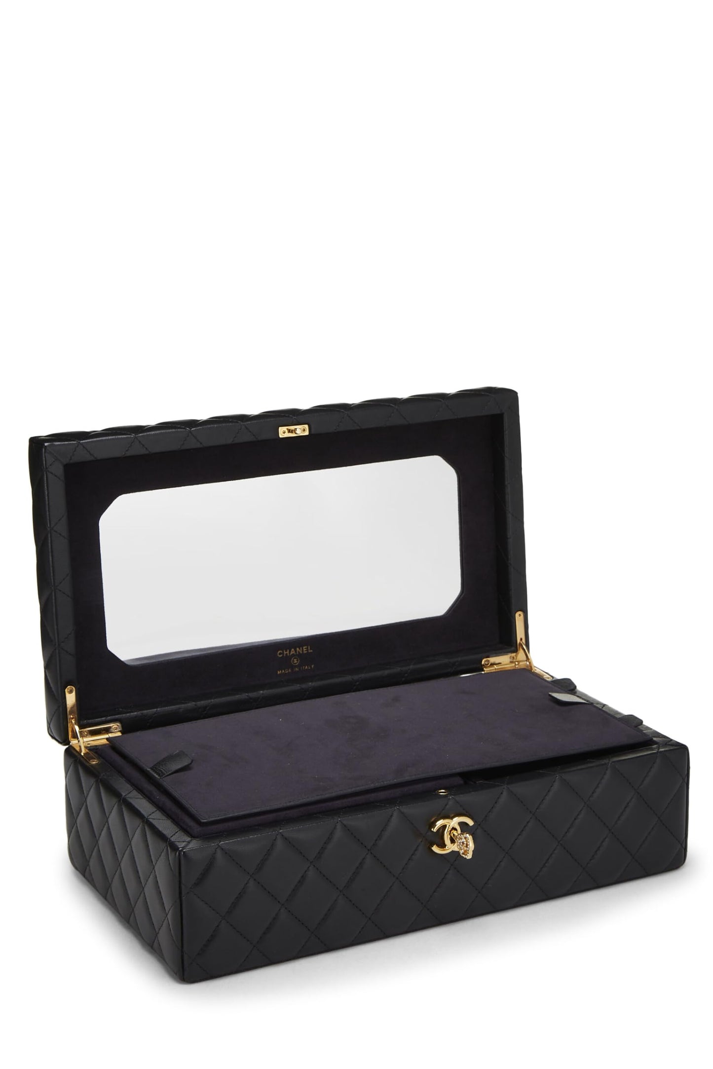 Chanel,  Black Lambskin Jewelry Case Large, Black