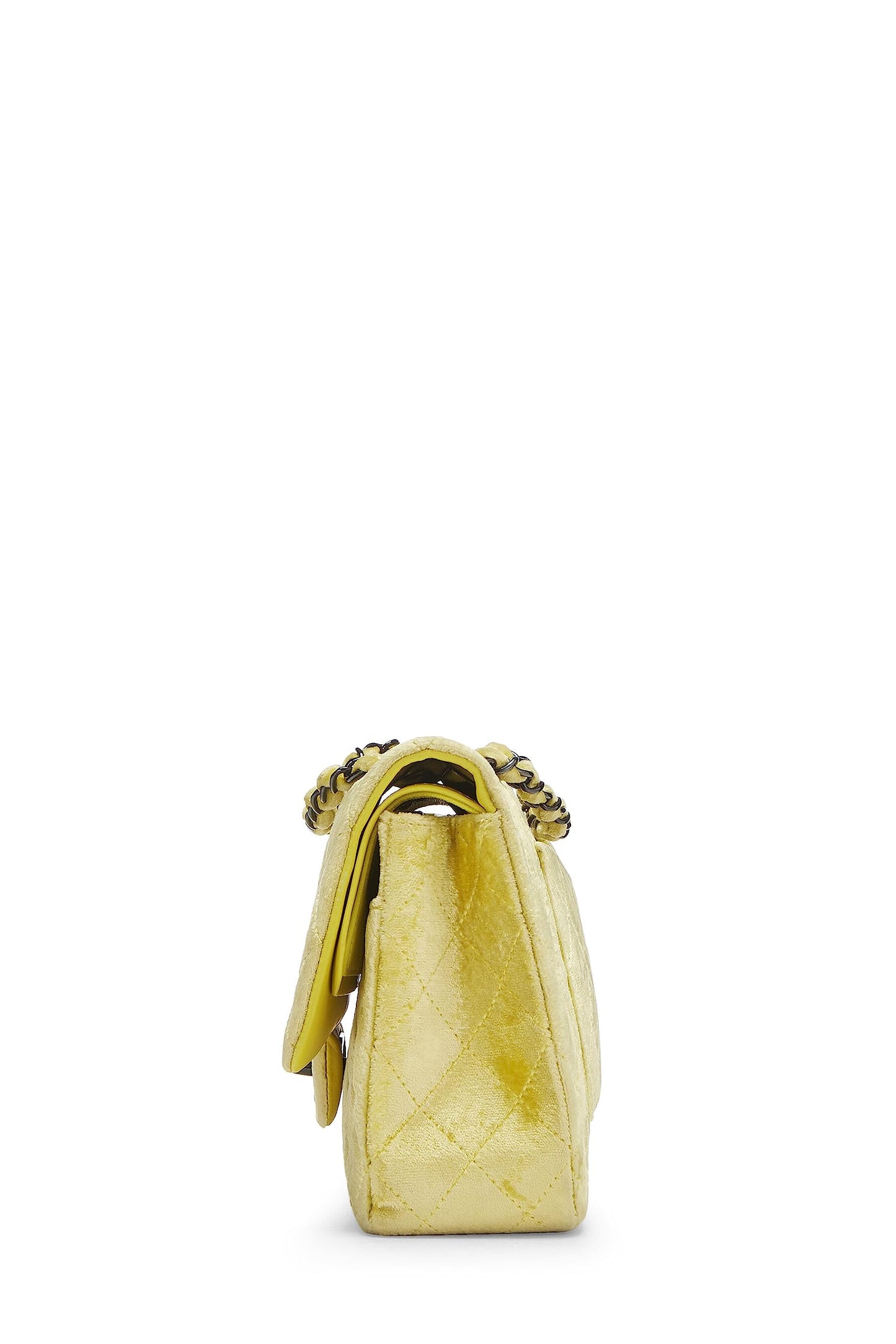 Chanel,  Yellow Quilted Velvet Classic Double Flap Small, Yellow
