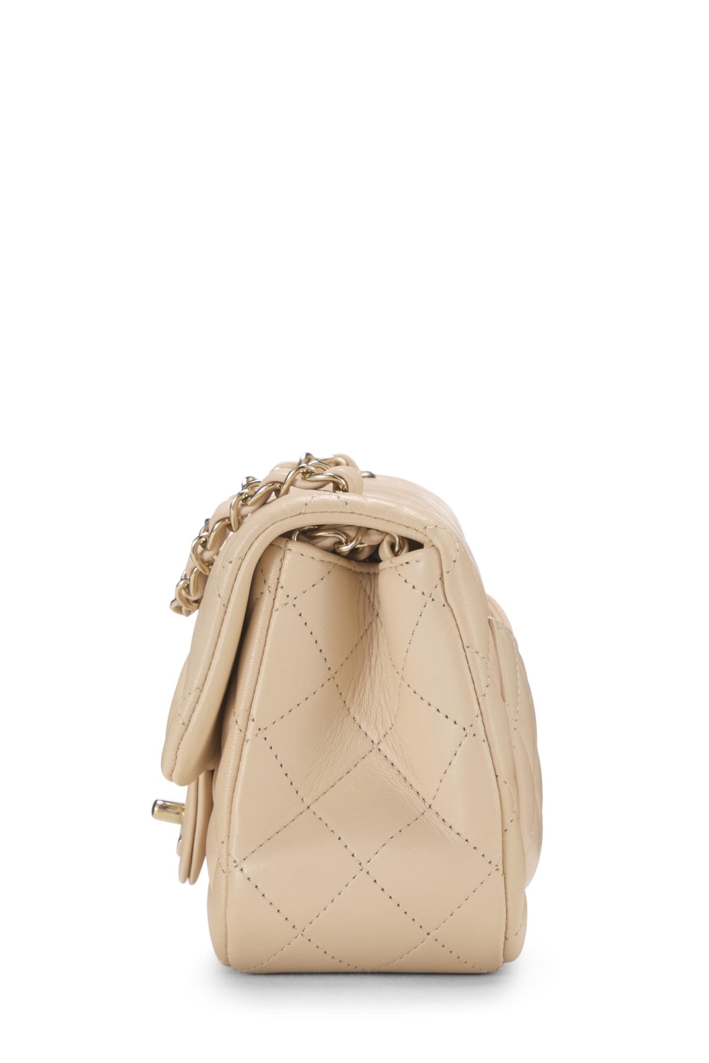 Chanel,  Beige Quilted Lambskin Square Flap Bag Mini, Beige
