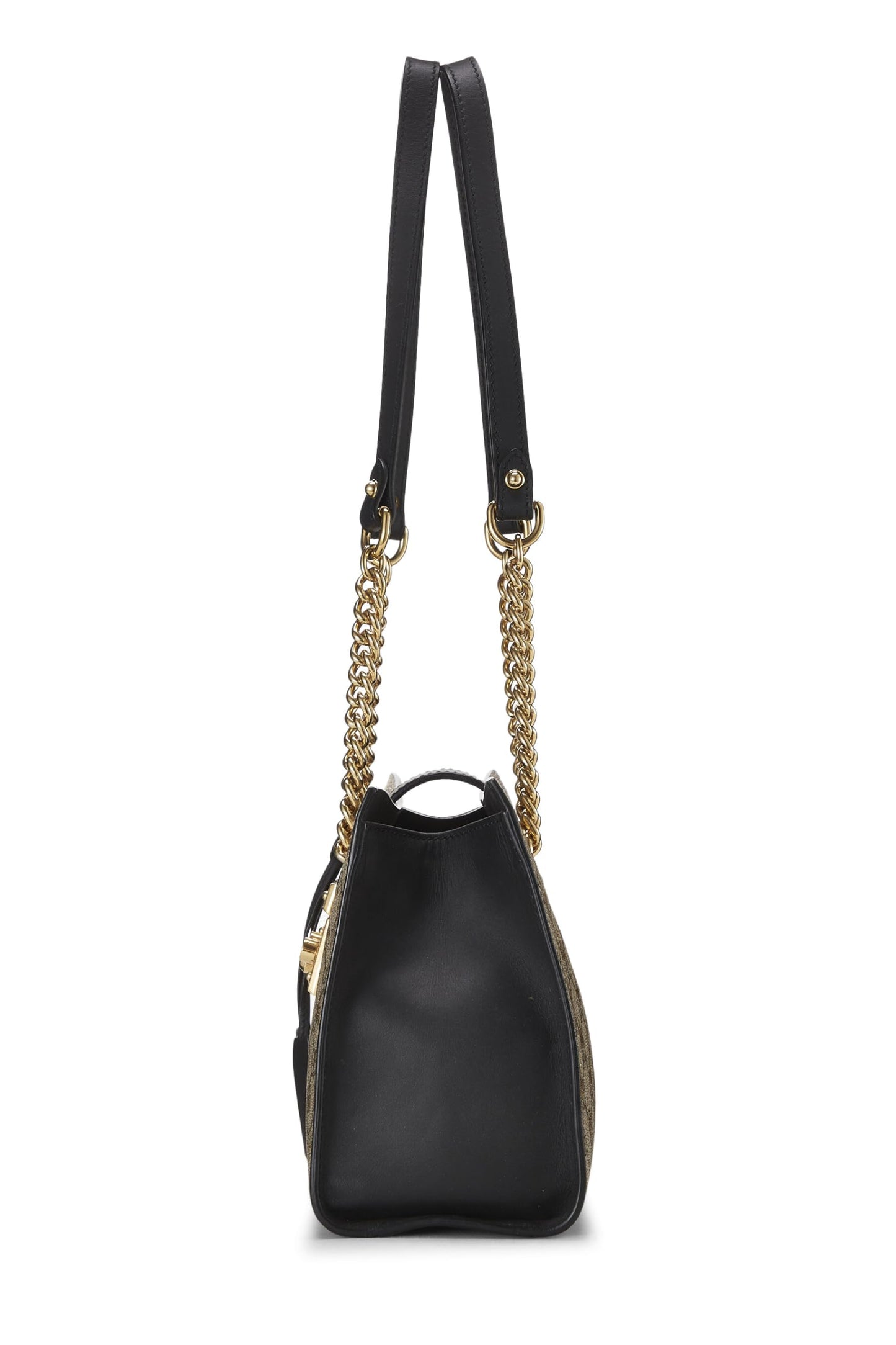 Gucci,  Black Original GG Supreme Canvas Bee Padlock Tote Small, Black