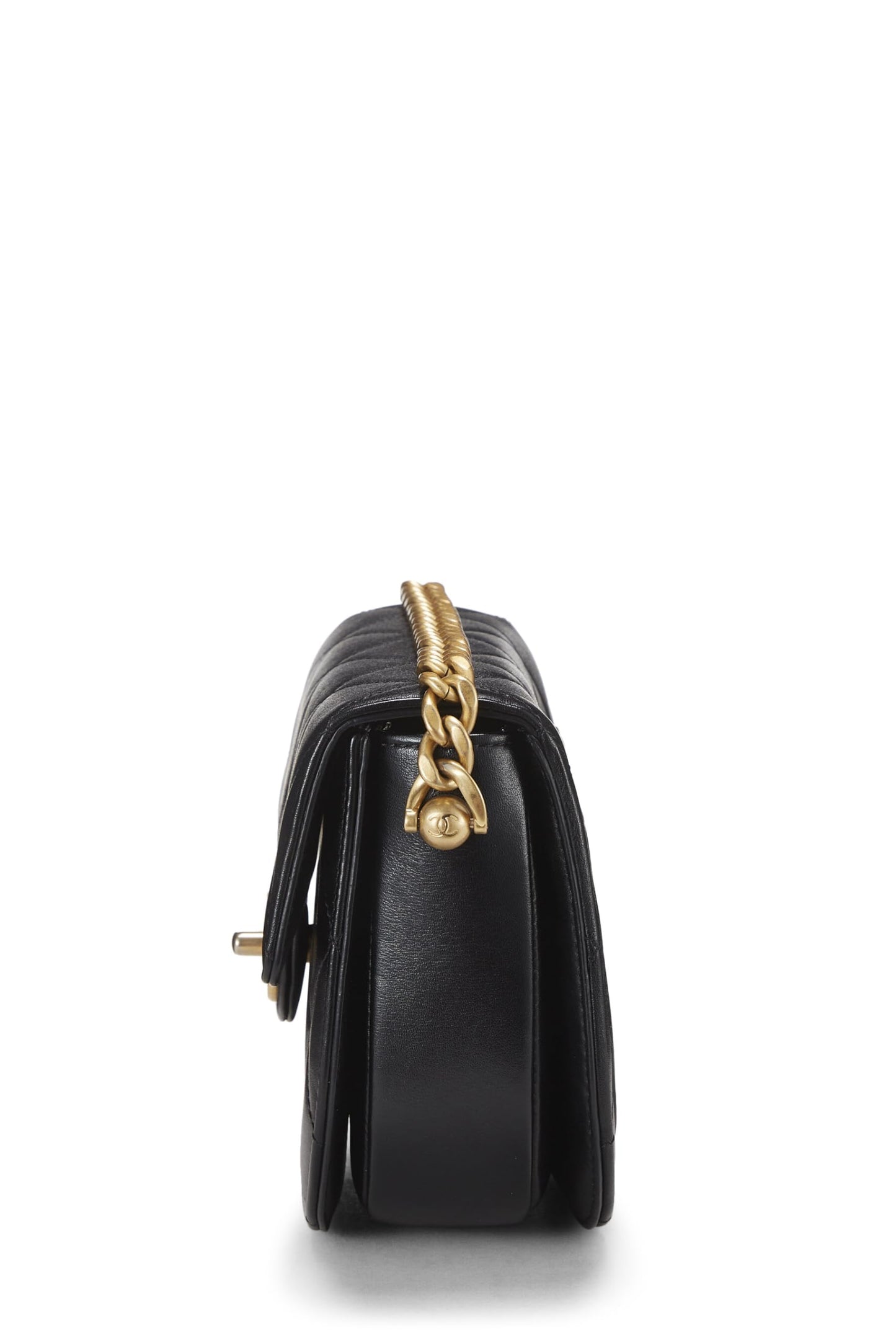 Chanel,  Black Calfskin Moon Flap Messenger Mini, Black