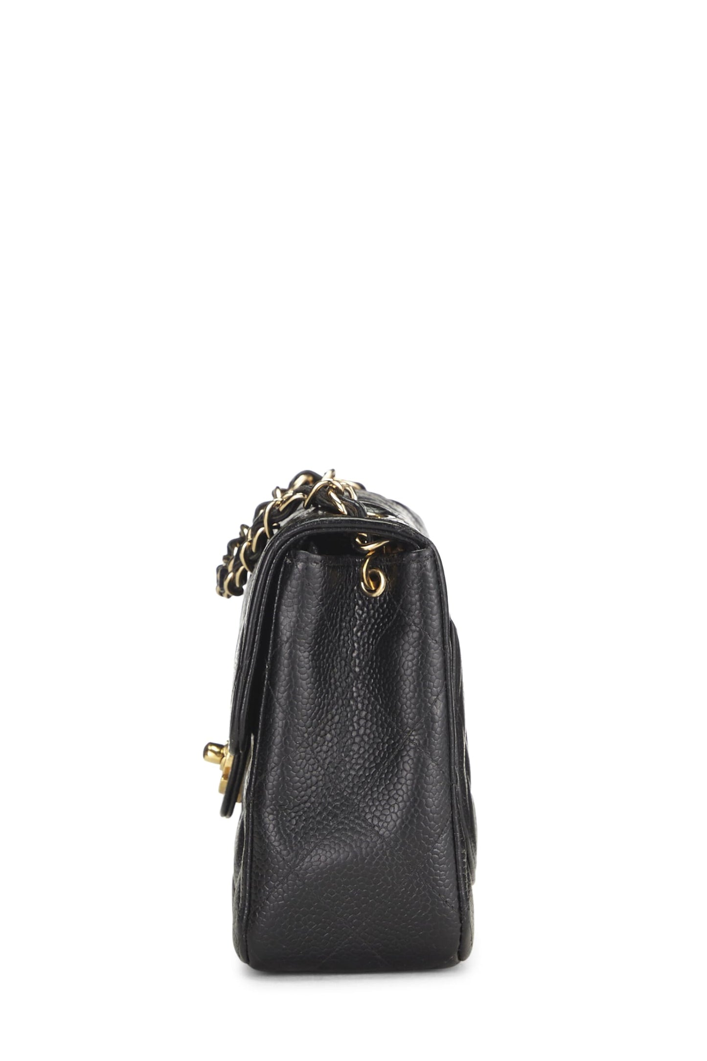 Chanel,  Black Quilted Caviar Half Flap Mini, Black