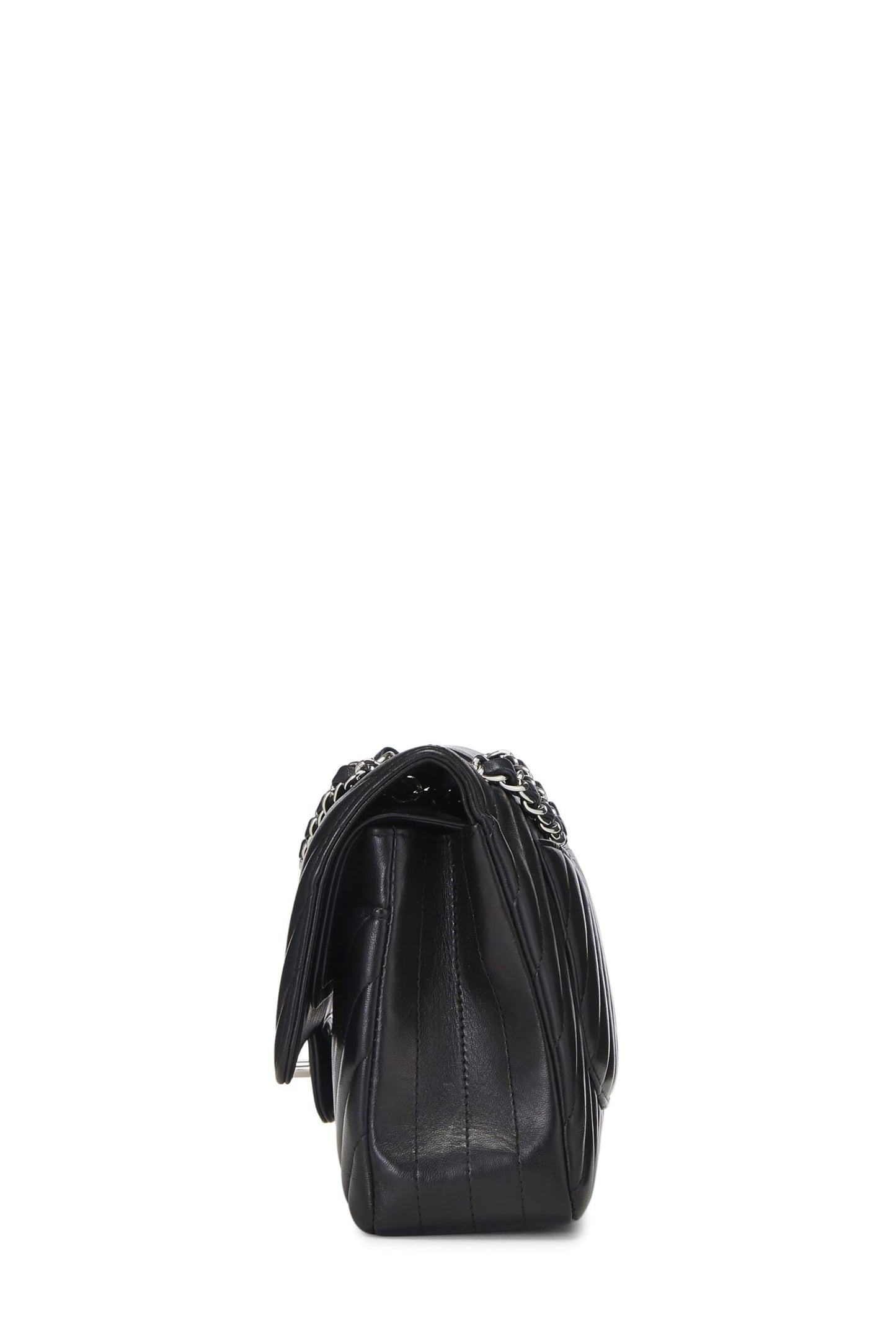 Chanel,  Black Chevron Lambskin Classic Double Flap Medium, Black