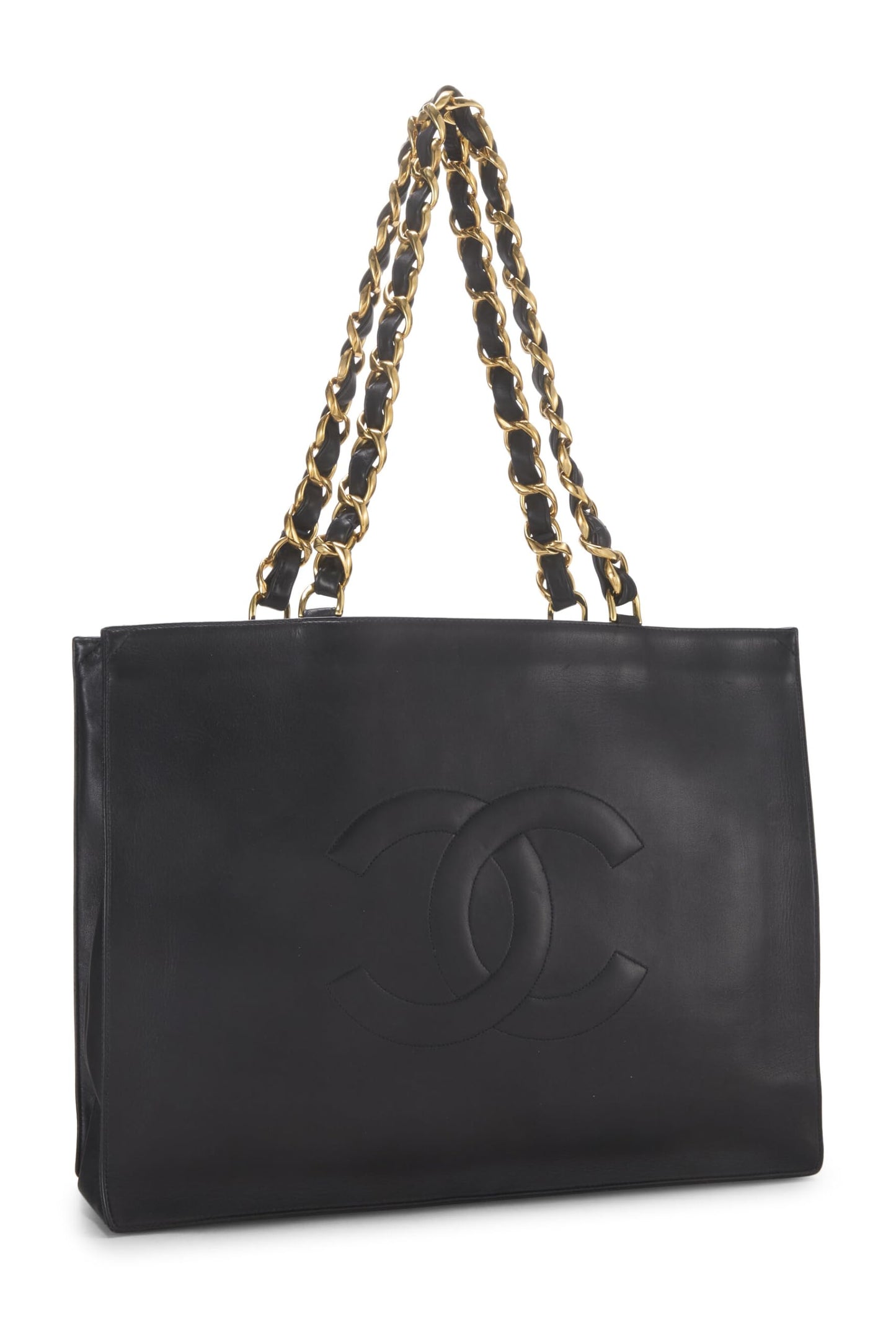 Chanel,  Black Lambskin Flat Chain Handle Tote, Black