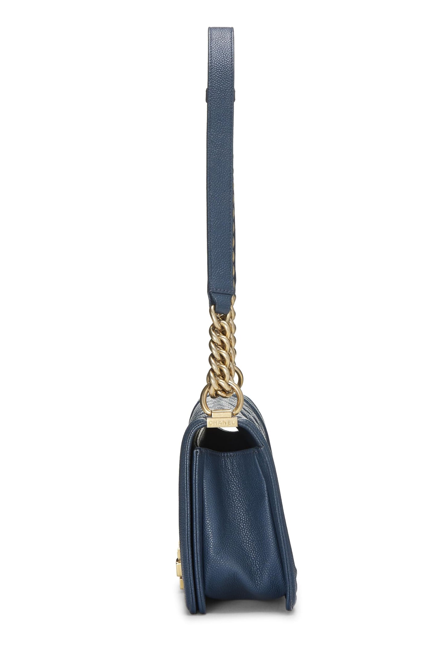 Chanel,  Blue Quilted Caviar Boy Bag Medium, Blue