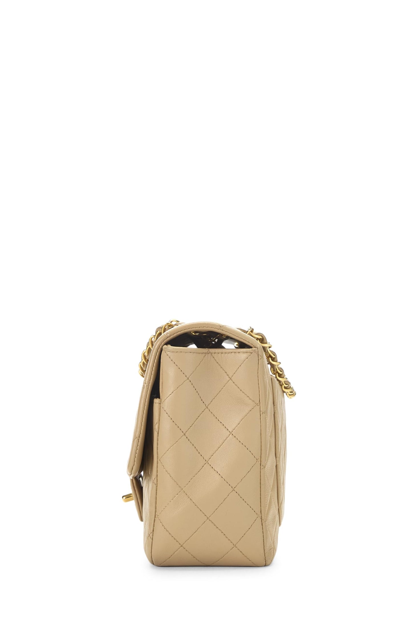 Chanel,  Beige Quilted Lambskin Half Flap Medium, Beige