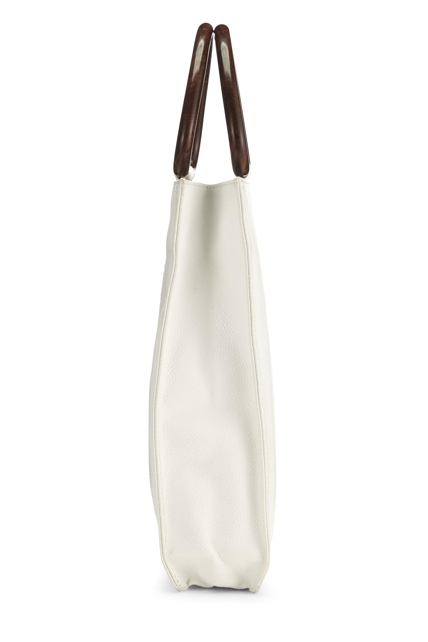 Chanel,  White Caviar Wooden Top Handle Bag, White