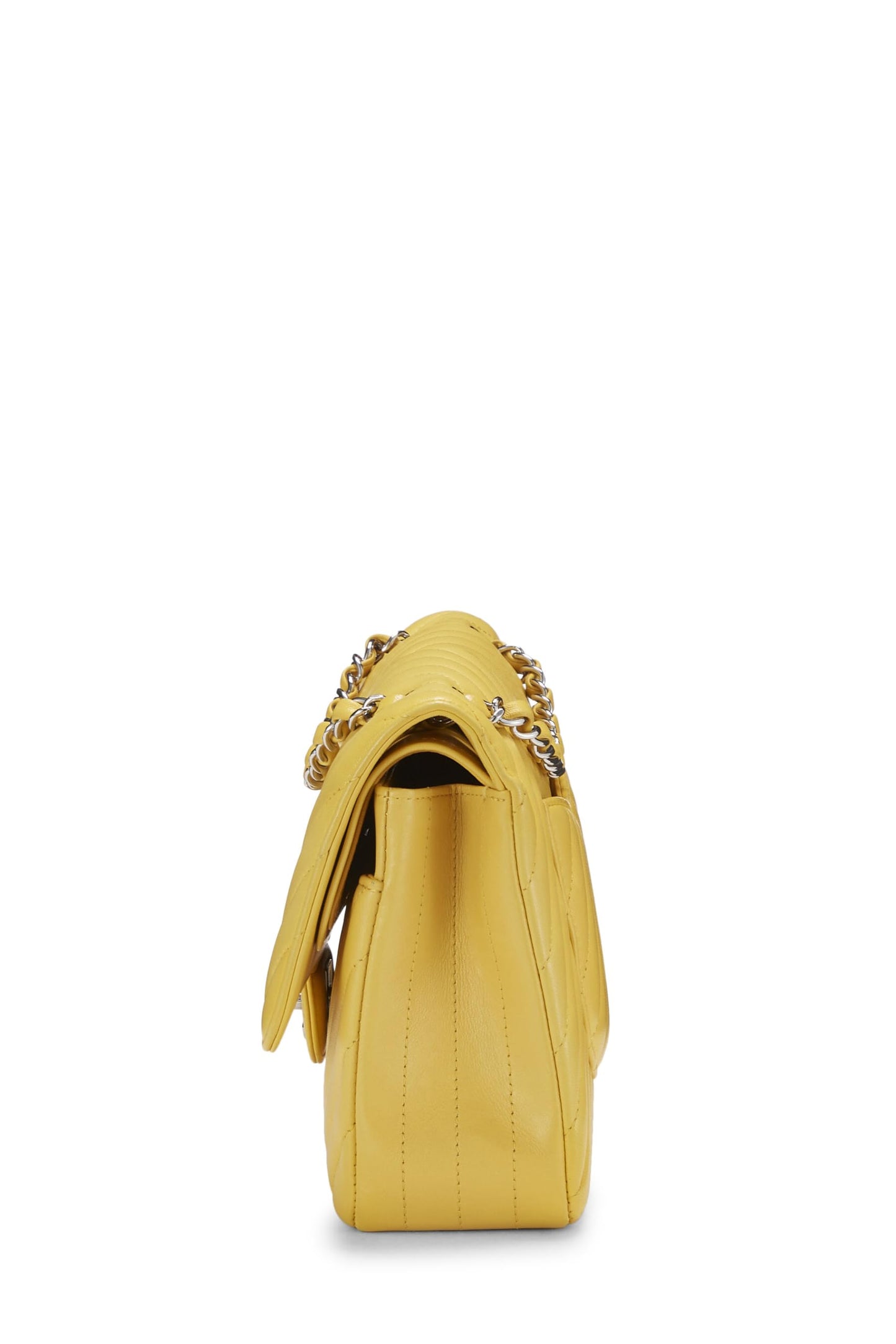 Chanel,  Yellow Chevron Lambskin Classic Double Flap Medium, Yellow