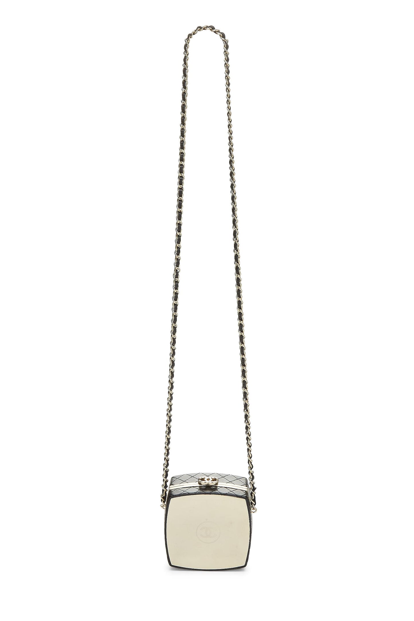 Chanel,  Black Lambskin Powder Clutch On Chain, Black