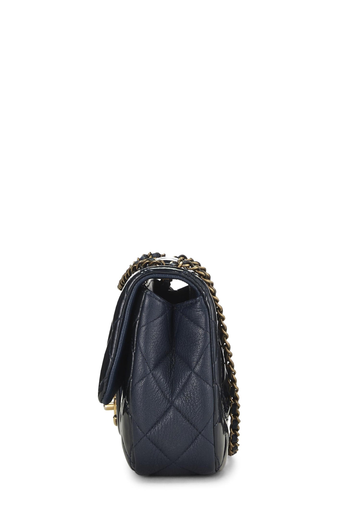 Chanel,  Navy Quilted Patent Leather 'CC' Eyelet Flap Medium, Navy