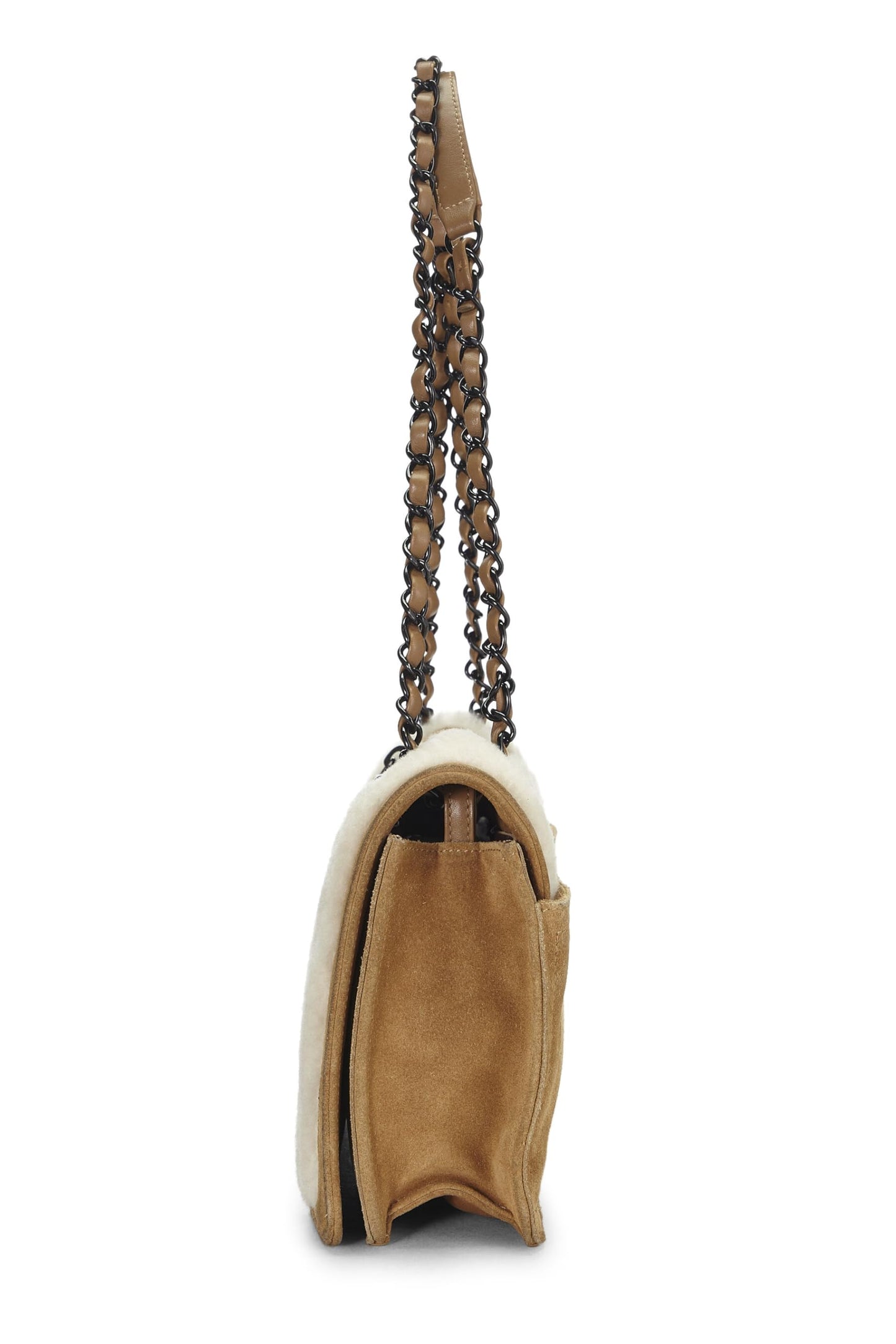 Chanel,  Brown Suede & Shearling Full Flap Bag Medium, Brown
