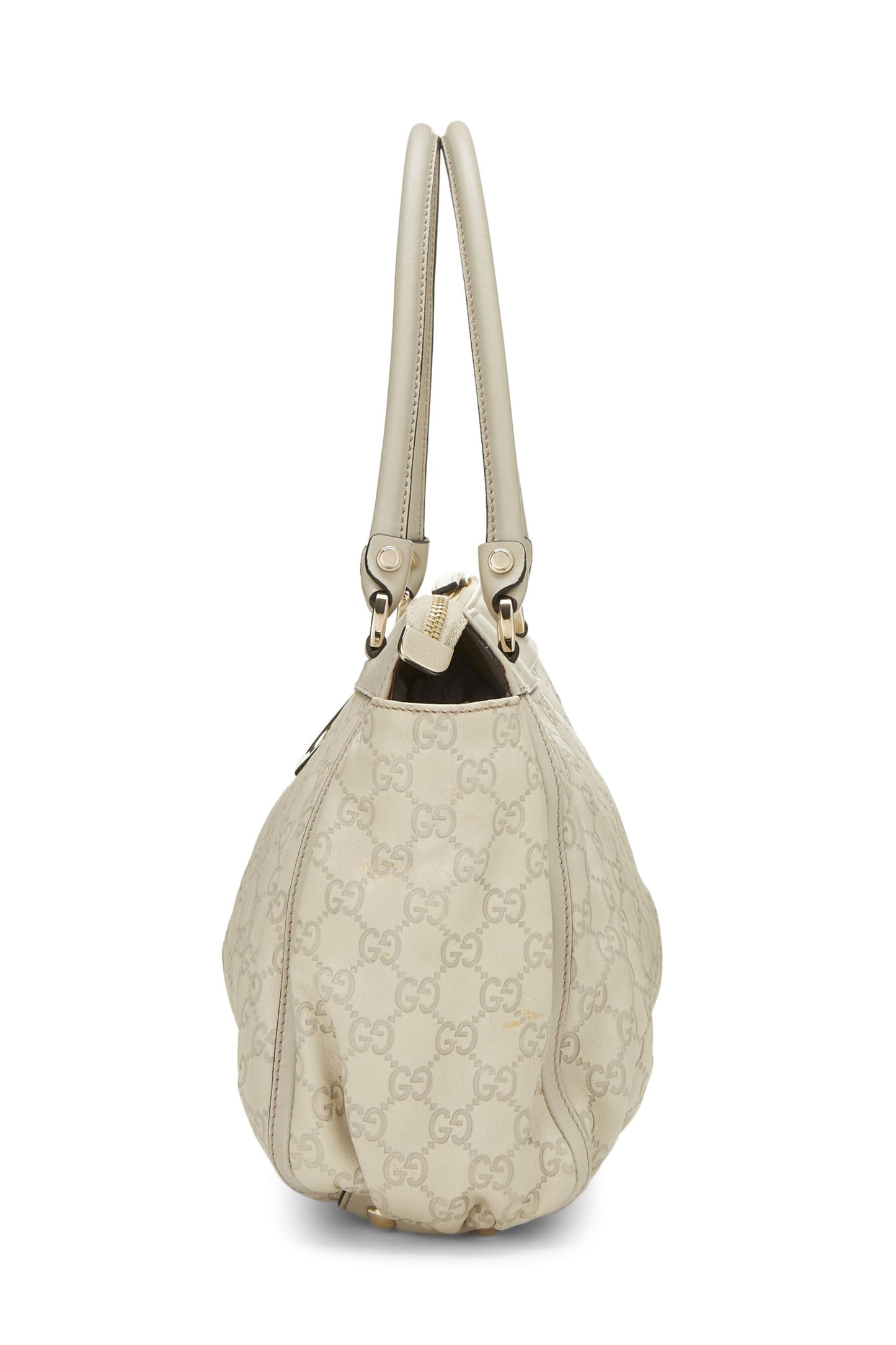 Gucci,  White Guccissima D-Ring Abbey Zip Tote, White