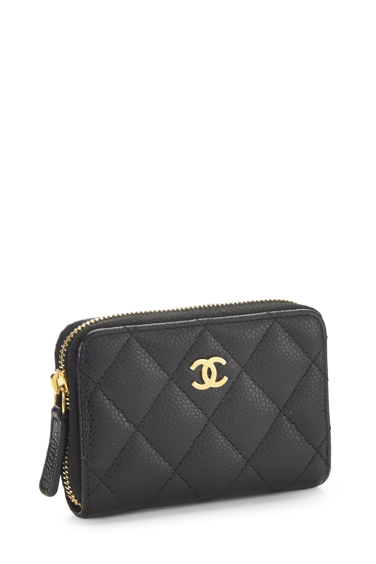Chanel,  Black Caviar 'CC' Zip Around Coin Purse, Black