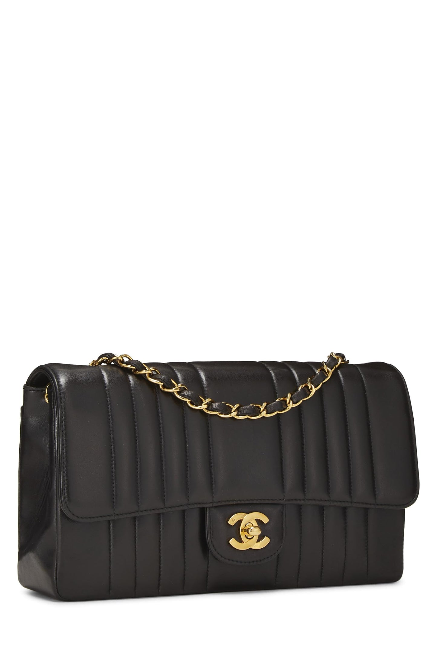 Chanel,  Black Lambskin Vertical Flap Medium, Black