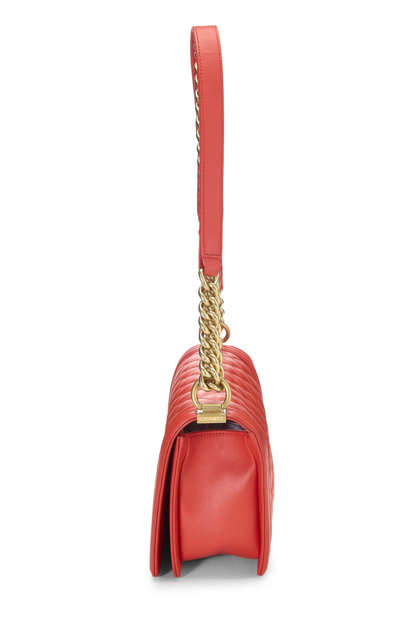 Chanel,  Orange Quilted Calfskin Boy Medium, Orange