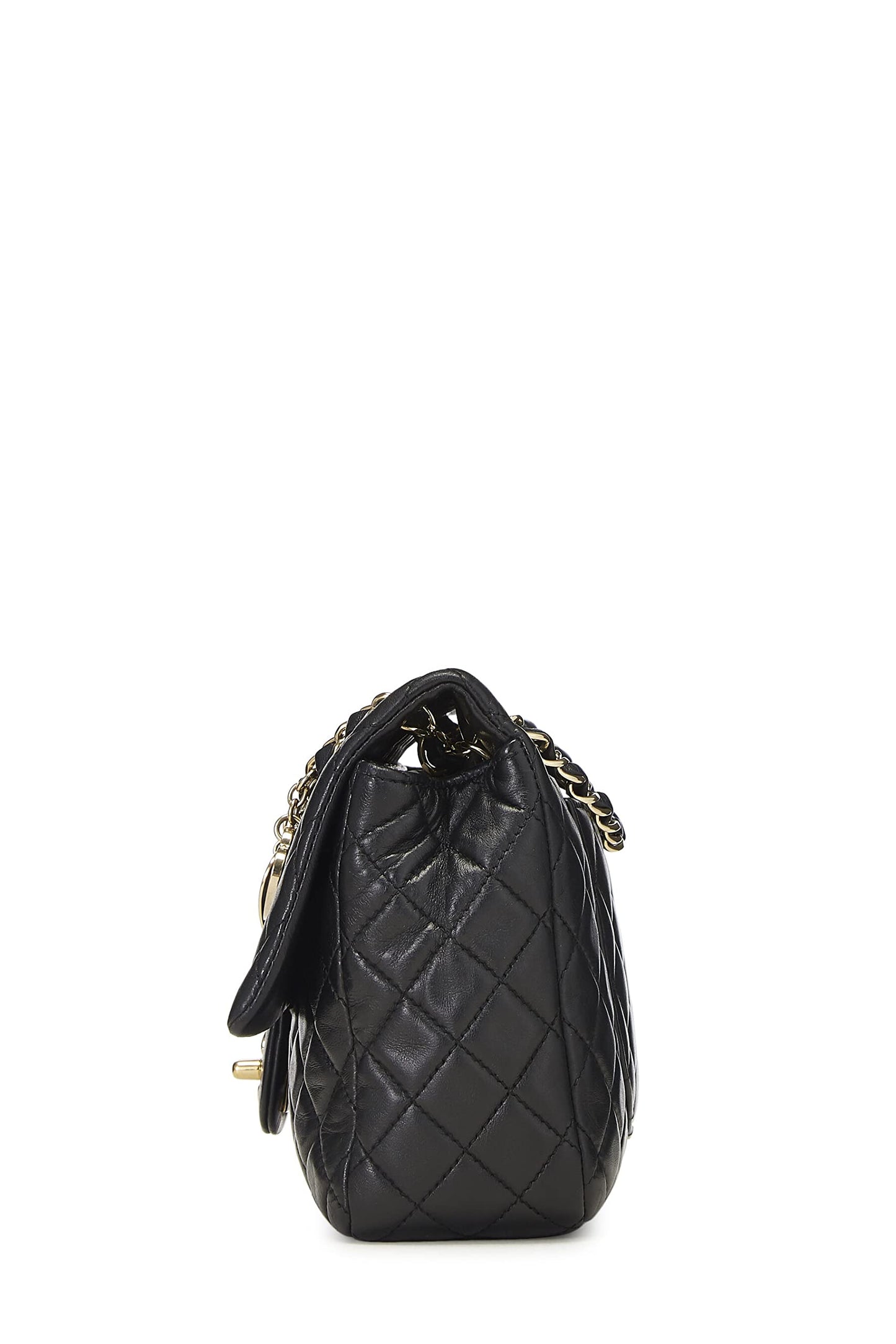 Chanel,  Black Quilted Lambskin Valentine Single Flap Medium, Black