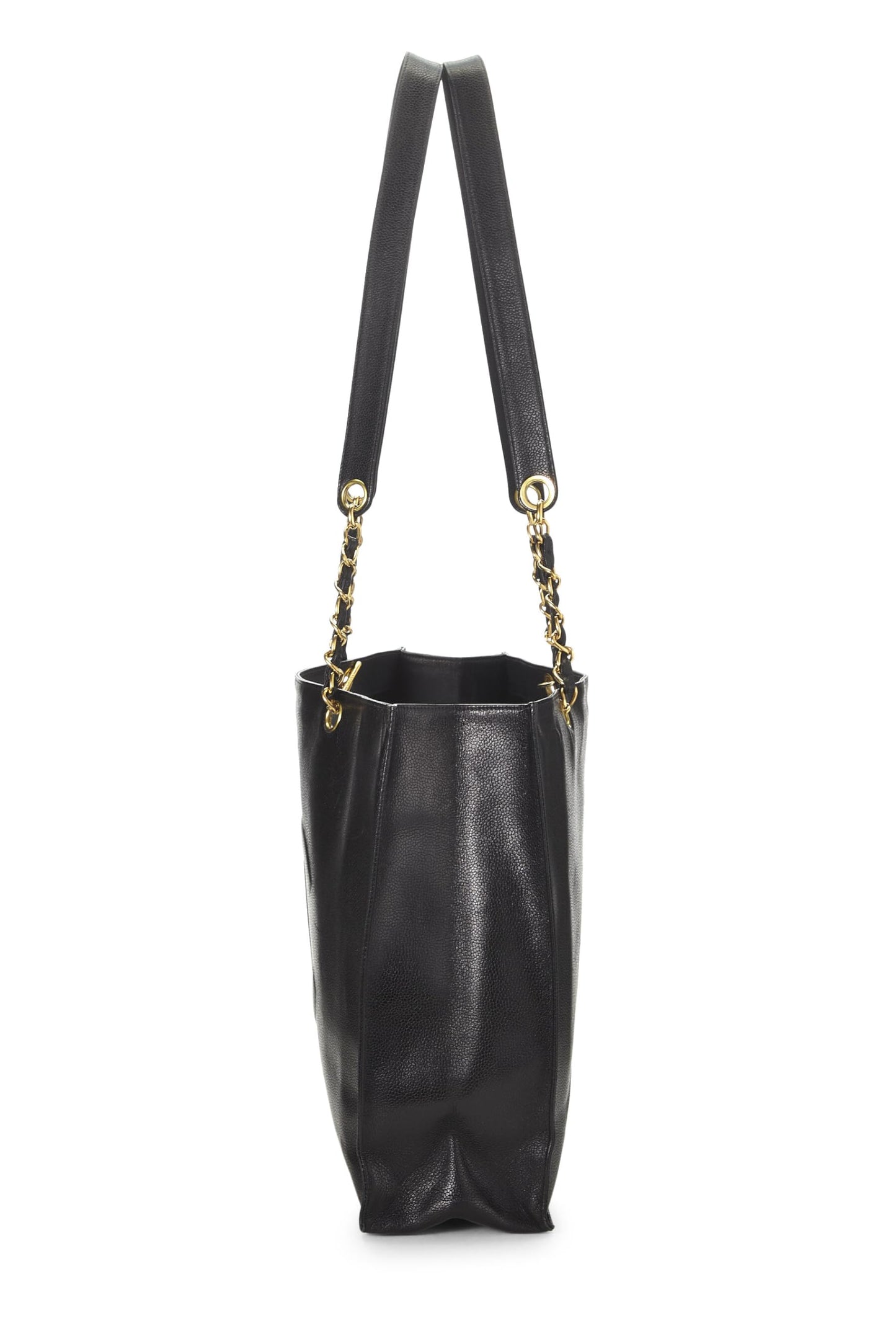 Chanel,  Black Caviar Flat Chain Handle Tote Medium, Black