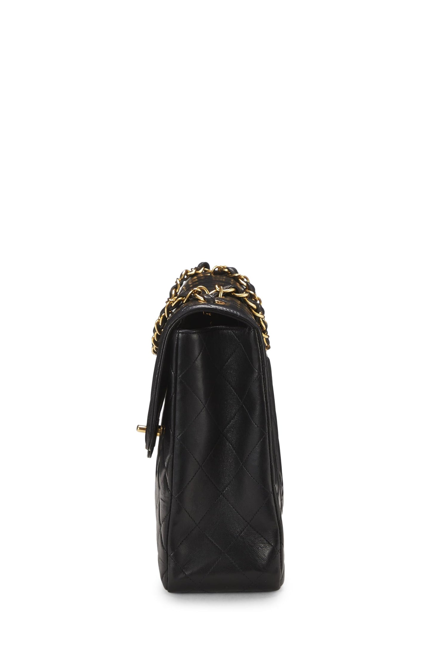 Chanel,  Black Quilted Lambskin Half Flap Jumbo, Black