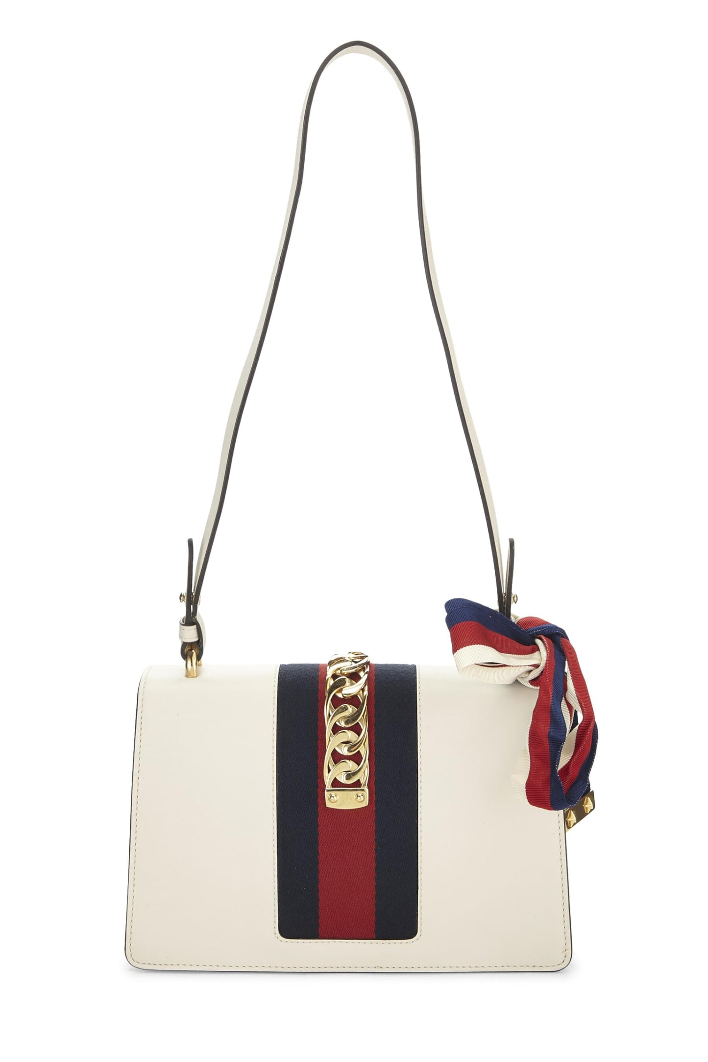 Gucci,  White Leather Sylvie Shoulder Bag, White