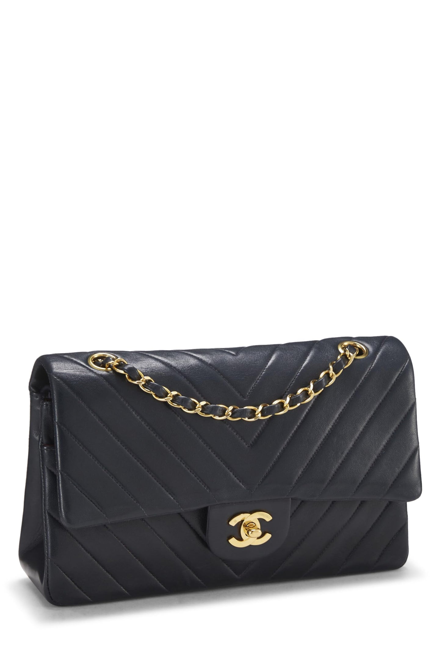 Chanel,  Navy Chevron Lambskin Classic Double Flap Medium, Navy