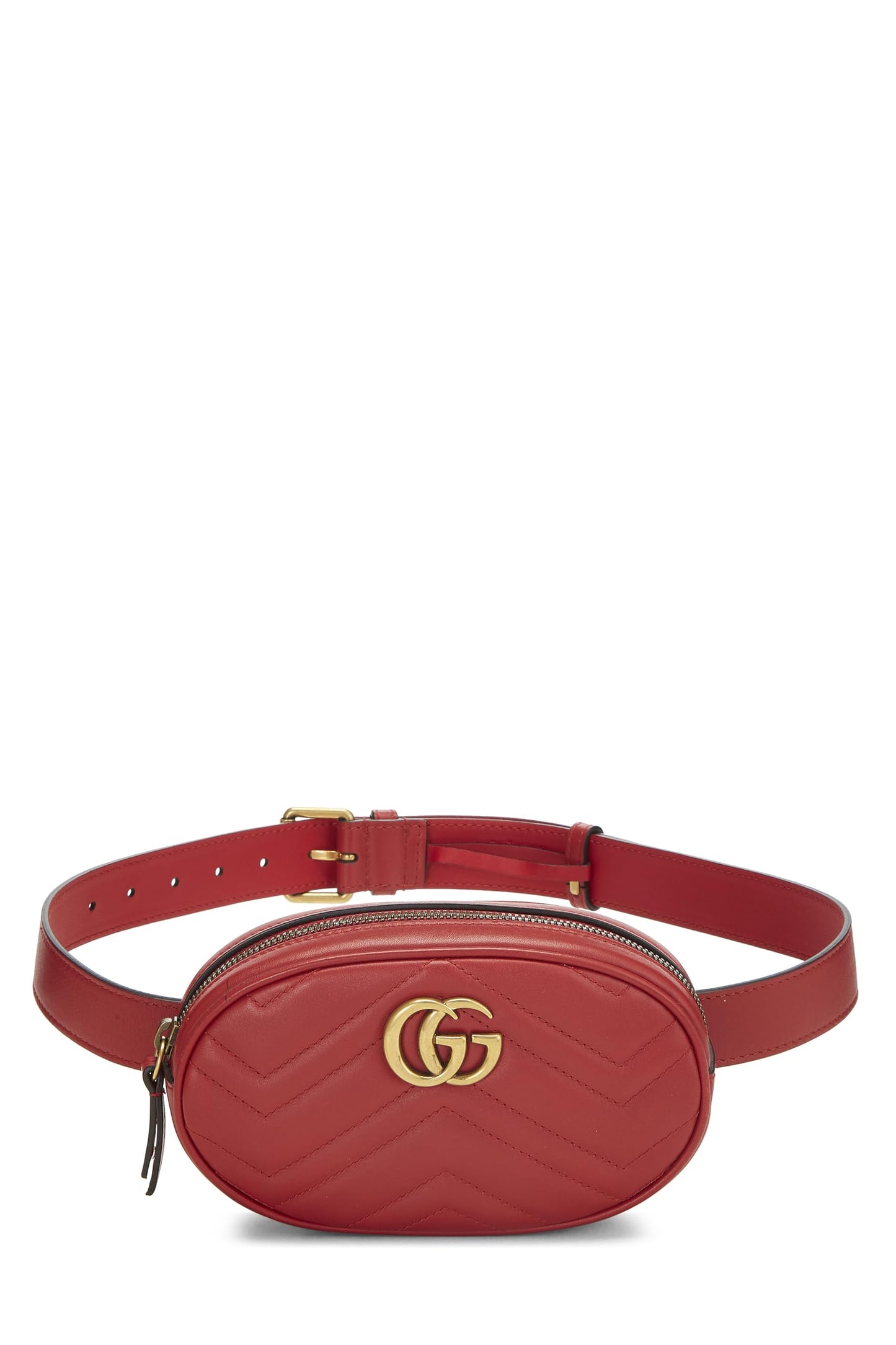 Gucci,  Red Chevron Leather GG Marmont Belt Bag, Red