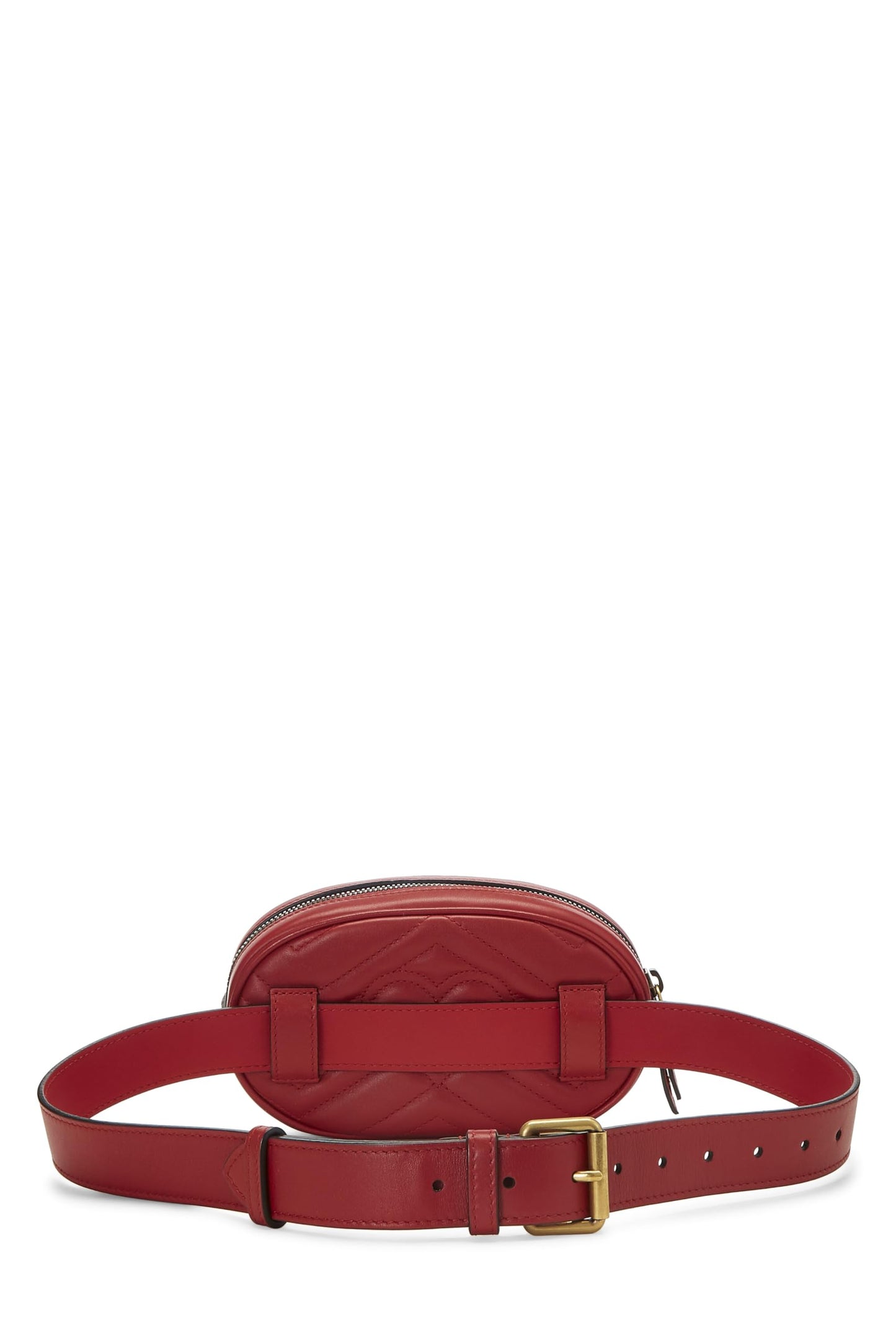 Gucci,  Red Chevron Leather GG Marmont Belt Bag, Red